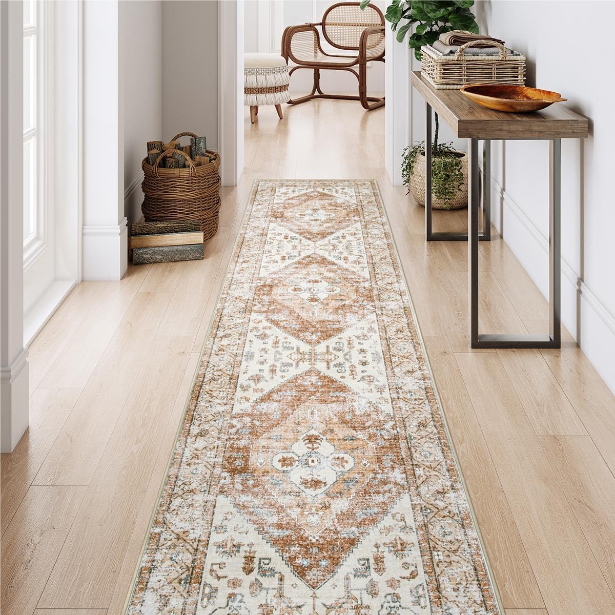 Lahome Boho Carpet Runners for Hallway 2x10 Washable Non-Slip Runner Rug Non-Shedding Lightweitht Long Kitchen Carpet, Oriental Distressed Print Floor Mat for Entrance Laundry Room Foyer