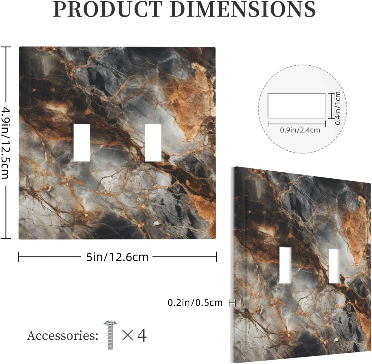 Brown Marble Granite Golden Lines Print Decorative Switch Plates 2 Gang Double Toggle Outlet Light Switch Cover Wall Plate Electrical Faceplate for Bathroom Kitchen Decor