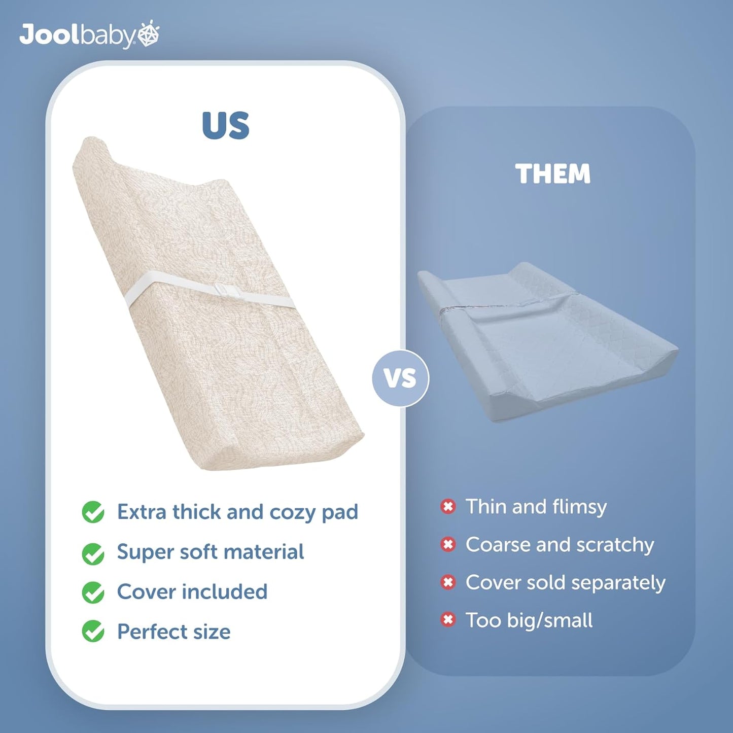 Jool Baby Soft Changing Pad + Washable Cover, Non-Slip - Fits Standard Changing Tables & Dressers (Oatmilk/Wave)