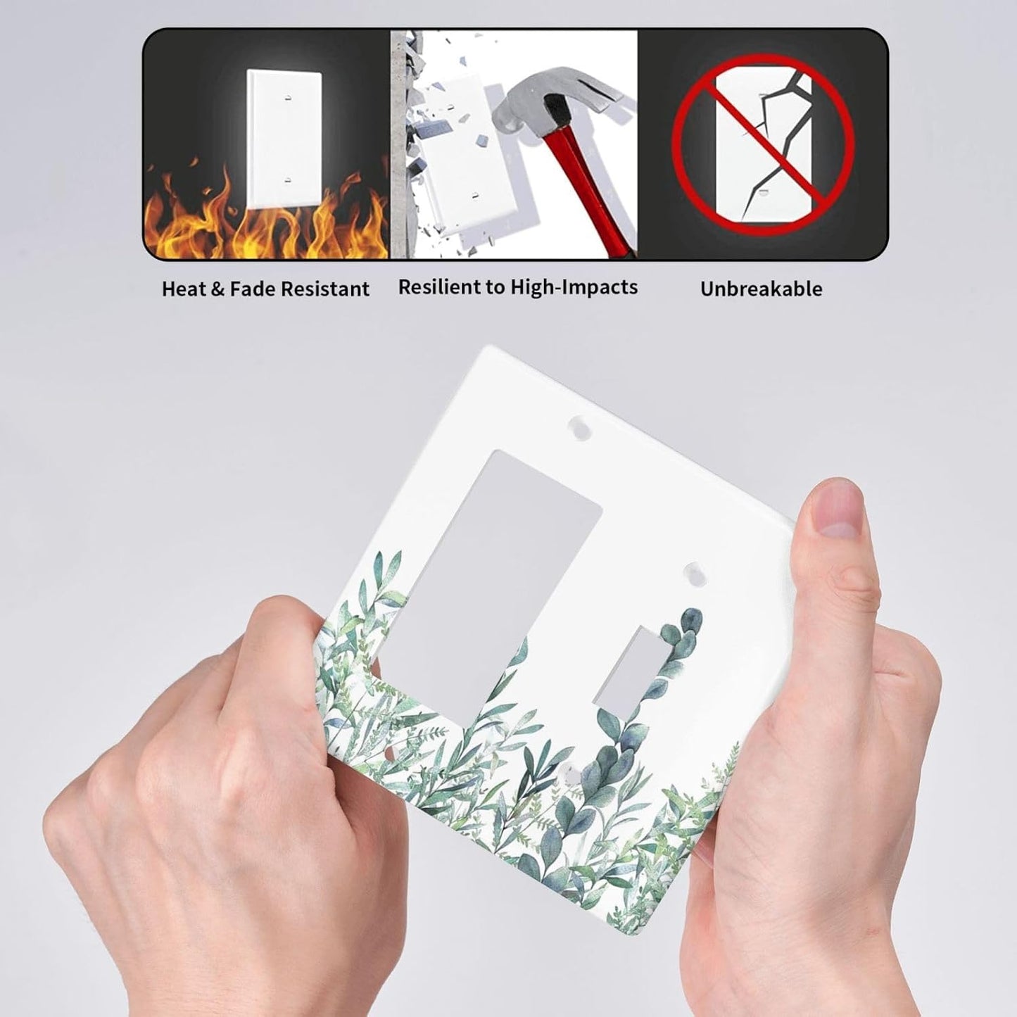 Eucalyptus Leaves Greenery Vine Flowers Simplicity Outlet Covers 1 Toggle 1 Rocker Combination Decorative Wall Plate Electrical Switch Plates Light Switch Cover Plate for Bed Room Living Room Decor