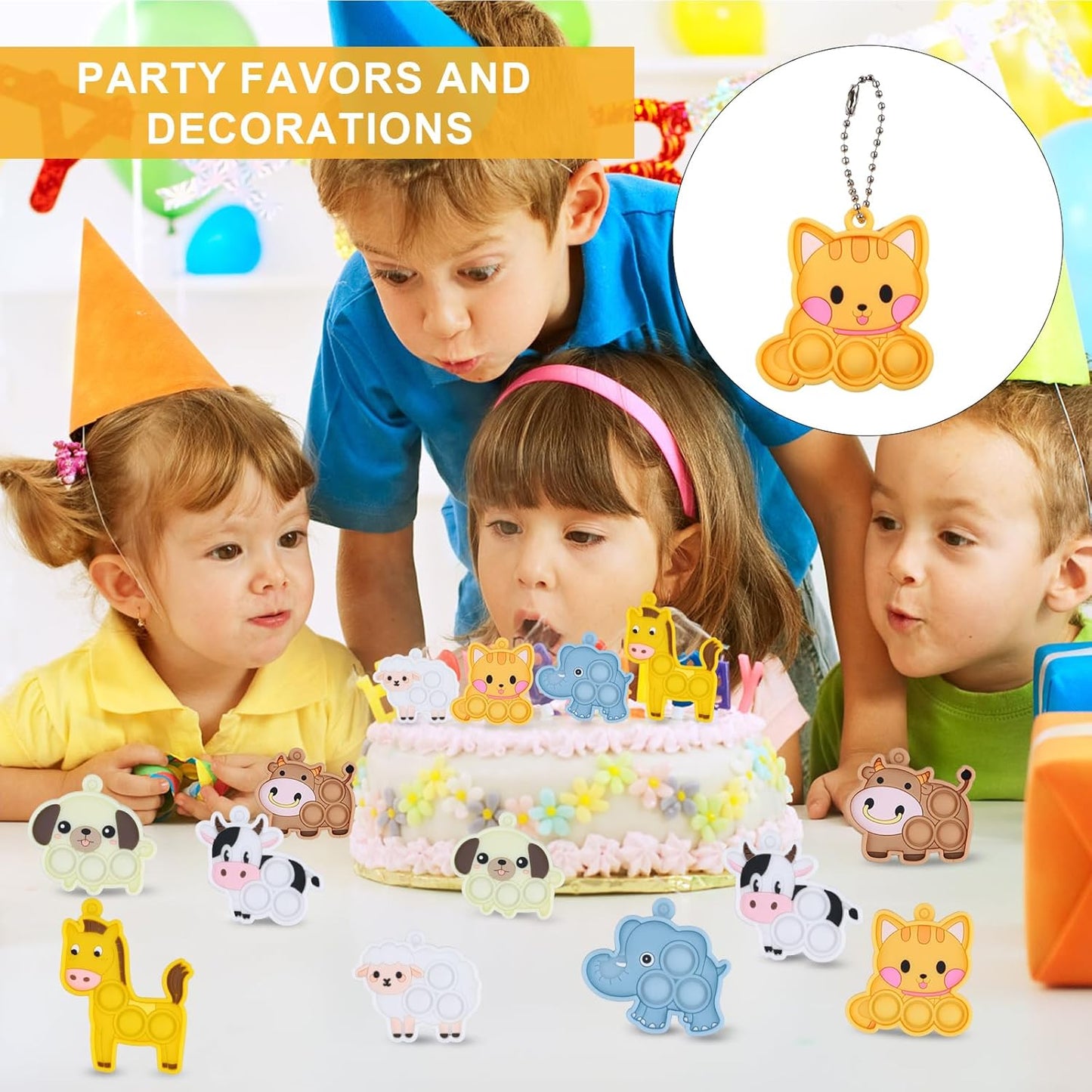 14pcs Animal Pop Fidget Toys Party Favors, Silicone Animal Fidget Sensory Toys Soft Keychain Bubble Popping Toy Packs for Treasure Box Toys Gift Bag Fillers Kids Prize Treasure Box