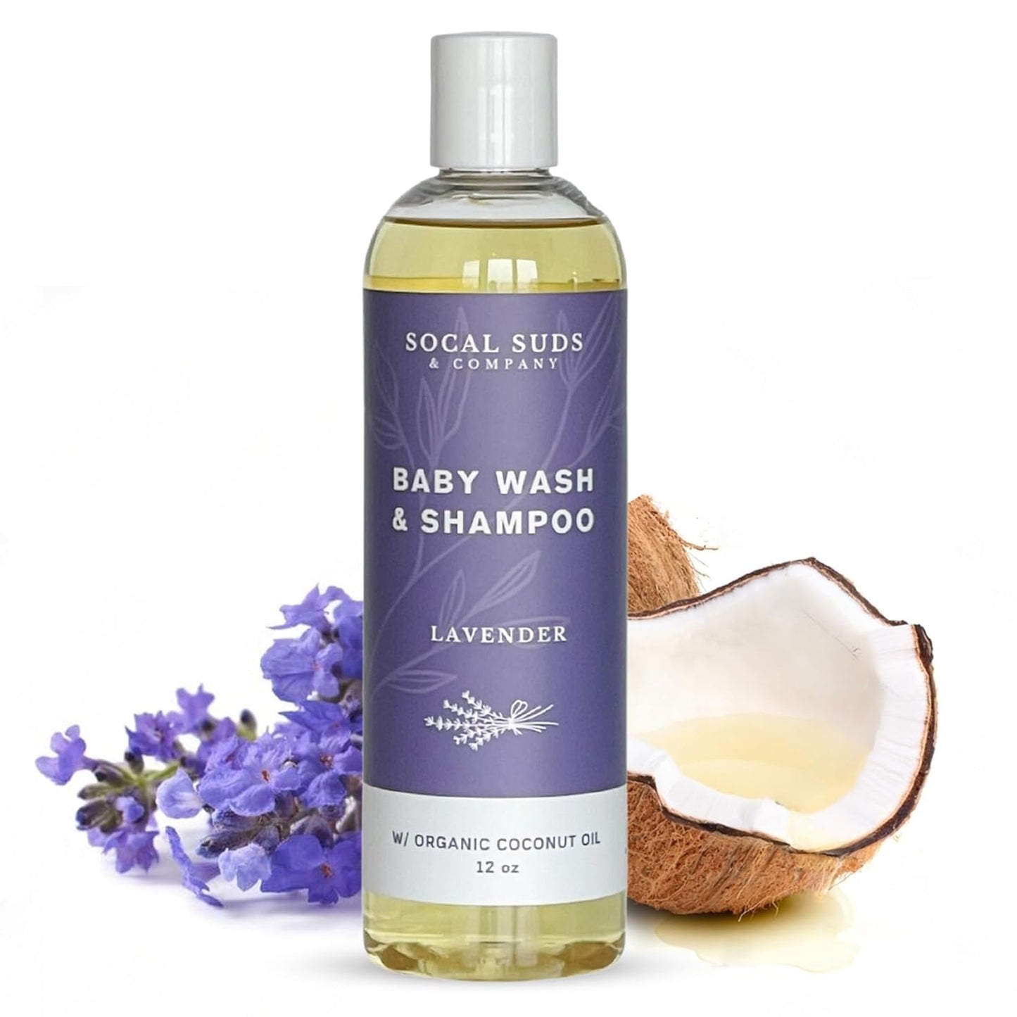 SoCal Suds & Company Baby Shampoo & Body Wash, 2-in-1 Organic Gel - Gentle Castile Soap with Vitamin-Infused Oils & Botanicals - Natural Care for Sensitive Skin & Body Hypoallergenic - 12oz Lavender