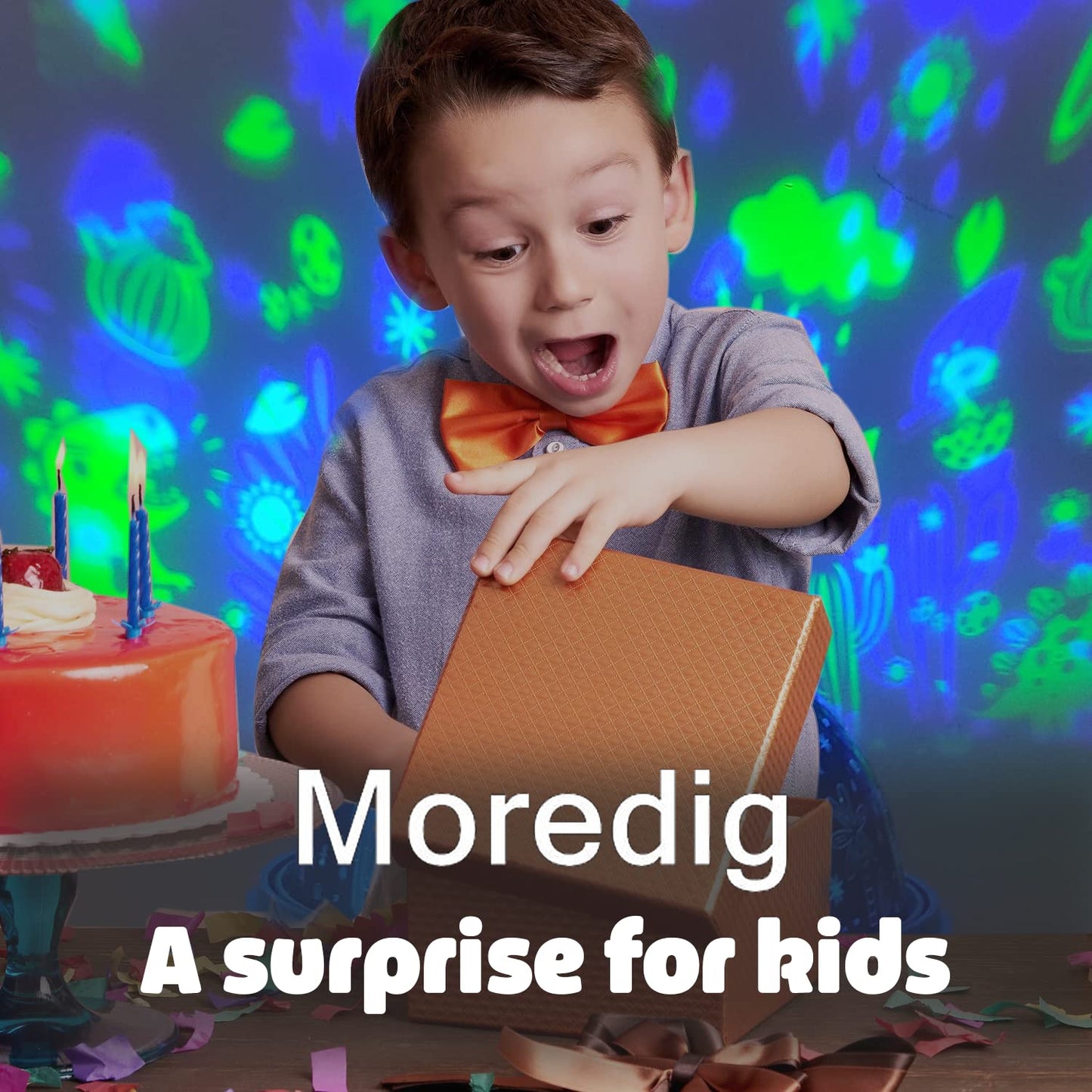 Moredig Dinosaur Night Light Projector, Remote Dinosaur Night Light for Boys with 18 Colors Projector Light for Kids with Timer 2 Projections 12 Music, Gifts for Baby Boys - Black