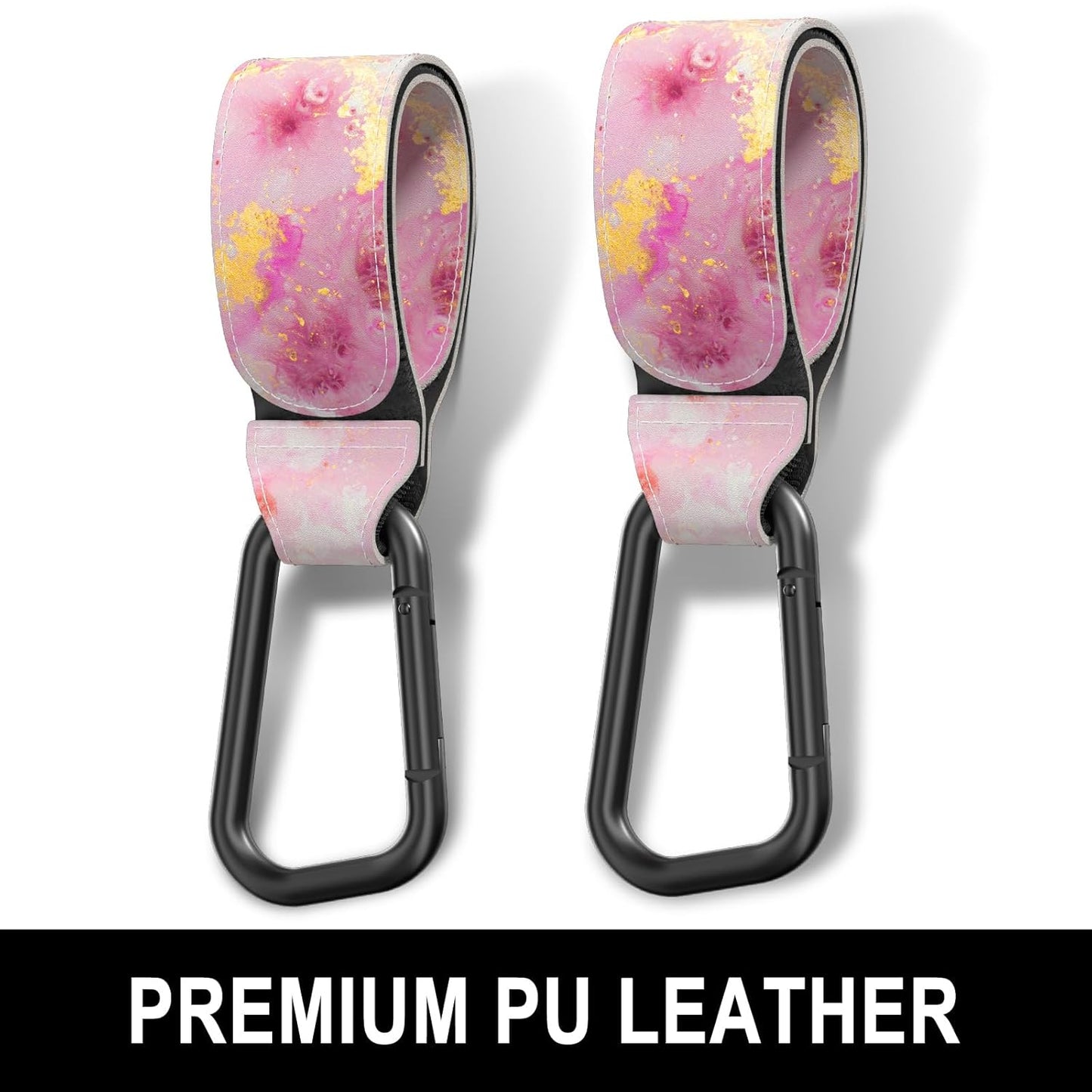 Baby Stroller Hooks for Hanging Bags, Universal Stroller Clips Accessories, Mommy Hook for Diaper Bag, Shopping Cart, Purse, Backpack - 2 Pack, Pink Gold Marble