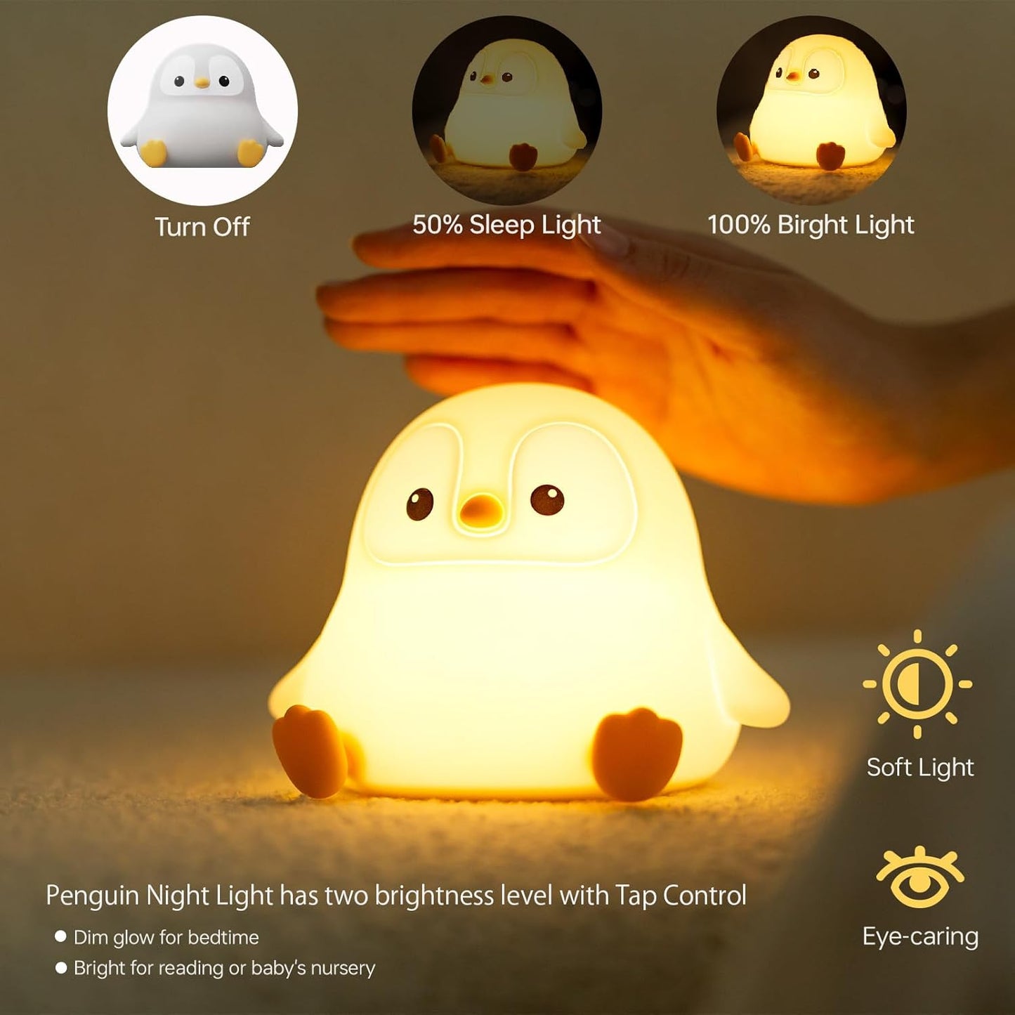 Penguin Night Light for Kids, Cute Penguin Lamp Silicone Baby Nursery Night Lamp, Dimmable Squishy Touch Bedside Lamps, Adorable Rechargeable Animal Lamps Gifts Kawaii Room Decor for Kids Girls Boys