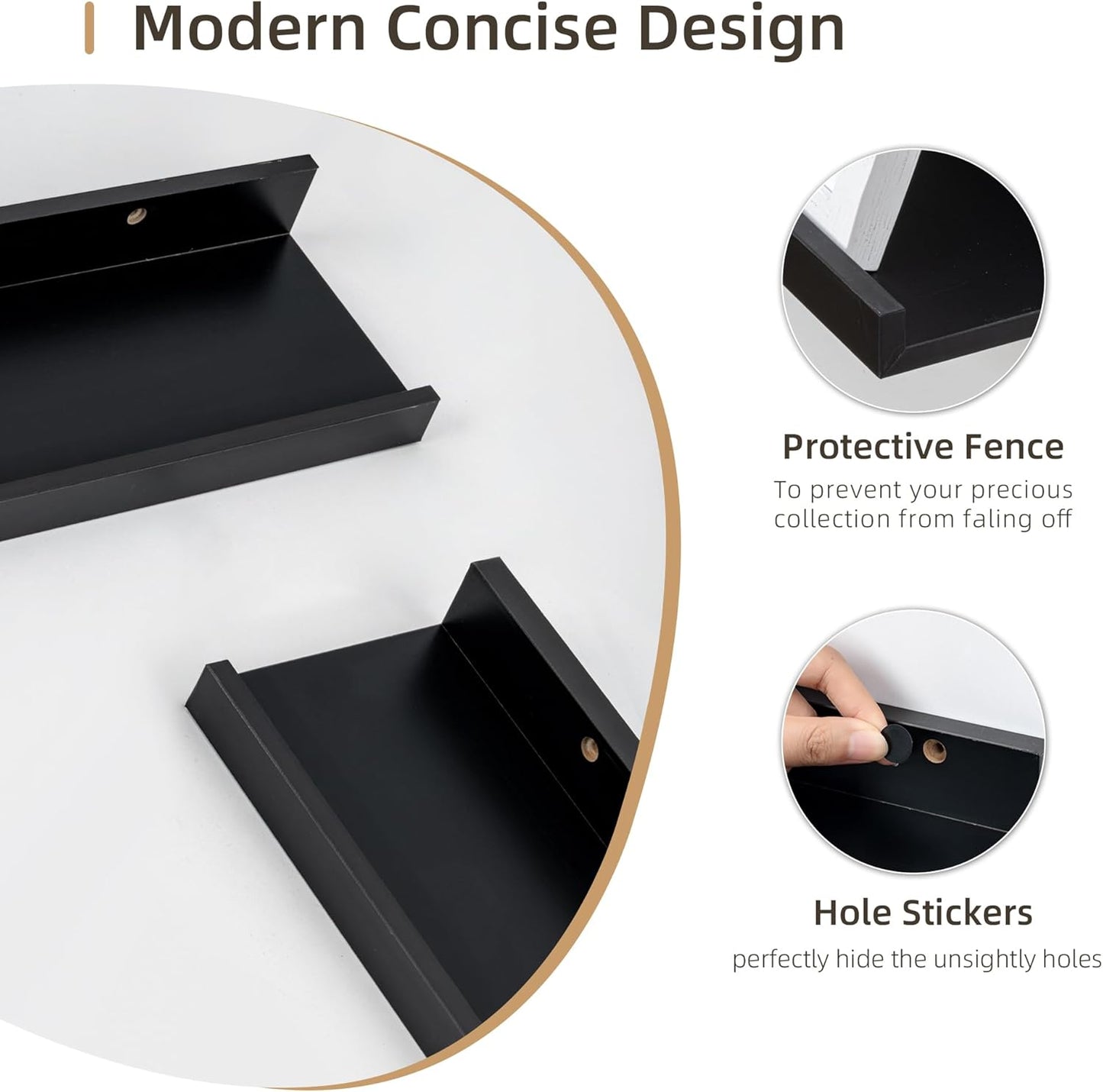 Picture Ledge Shelf, Wood Long Floating Shelves for Wall, Set of 2, 48 inch Picture Ledge Shelves, Photo Ledge Nursery Book Shelves Wall Mounted for Living Room Kids' Room Bedroom, Color Black