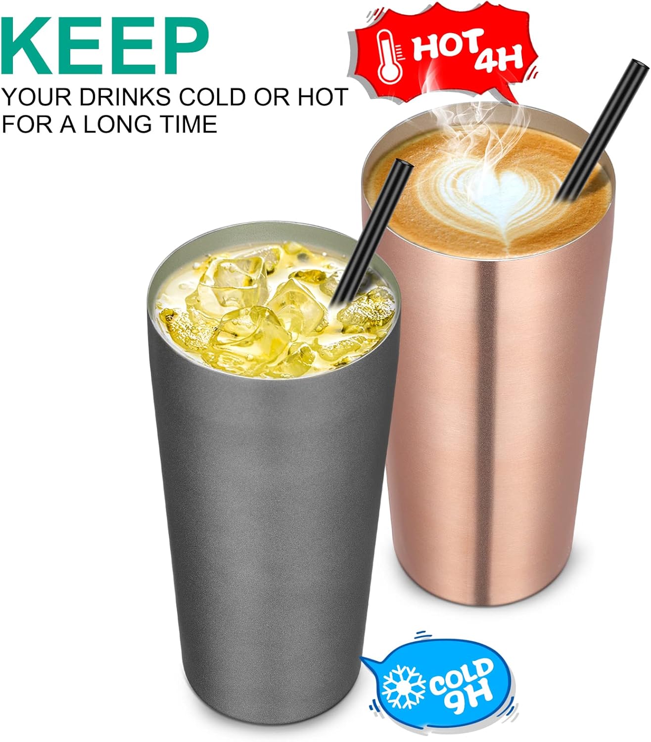 VEGOND 20oz Tumbler Bulk with Lid and Straw 1 Pack, Stainless Steel Vacuum Insulated Tumbler, Double Wall Coffee Cup Travel Mug, Rose Gold