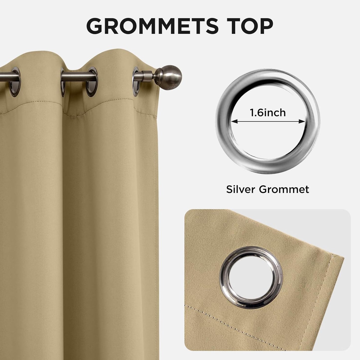 Joydeco Blackout Curtains 63 Inch Length 2 Panels Set, Thermal Insulated Long Curtains& Drapes 2 Burg, Room Darkening Grommet Drapes for Living Room Bedroom Window (W52 x L63 Inch, Beige)