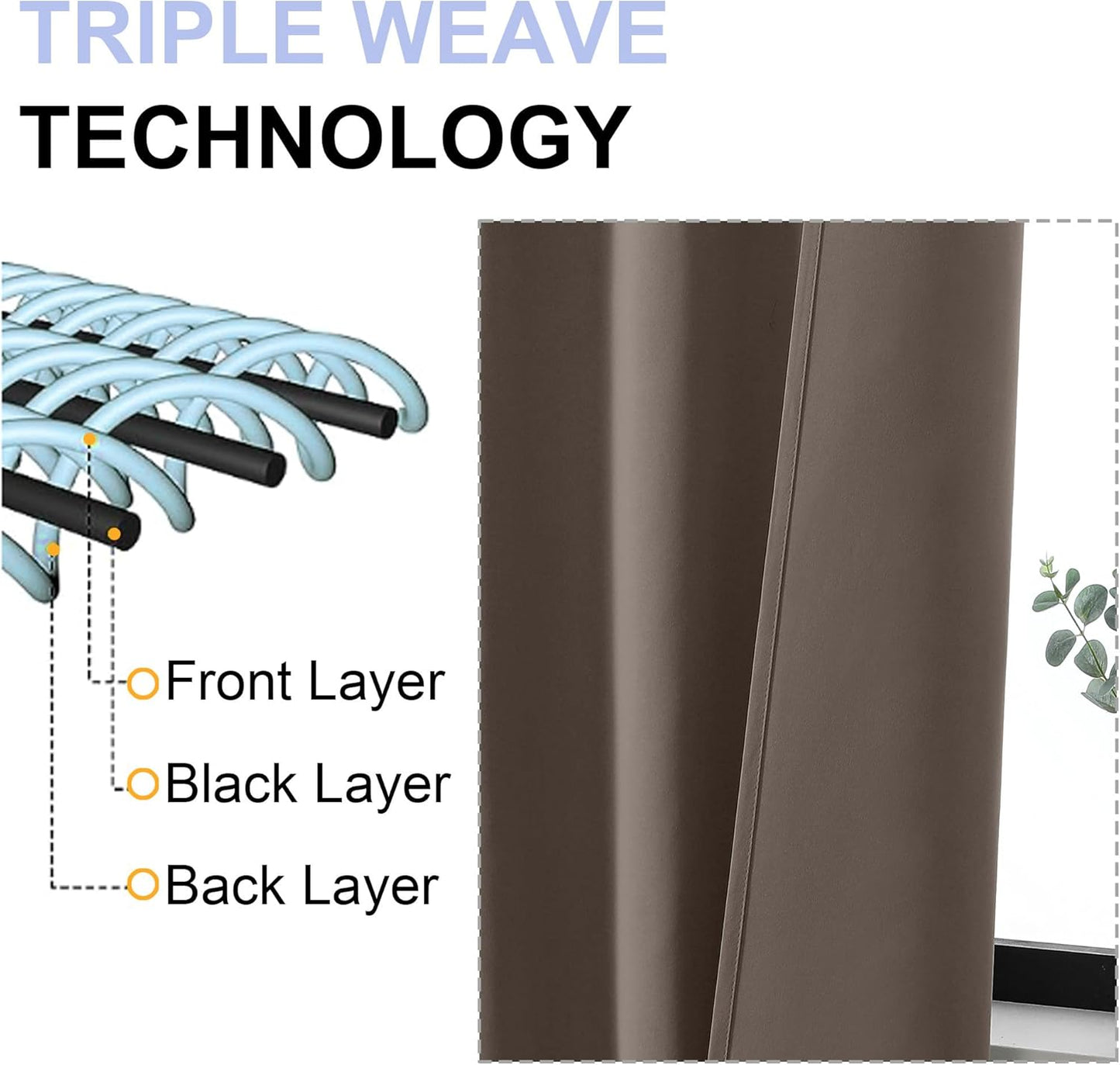 Simplebrand Ava Brown Short Blackout Curtains for Bedroom 54 Inches Long 2 Panels Set, Solid Thermal Insulated, Energy Saving Window Treatment Curtains Blackout Drapes, W40 x L54 Inch, Brown