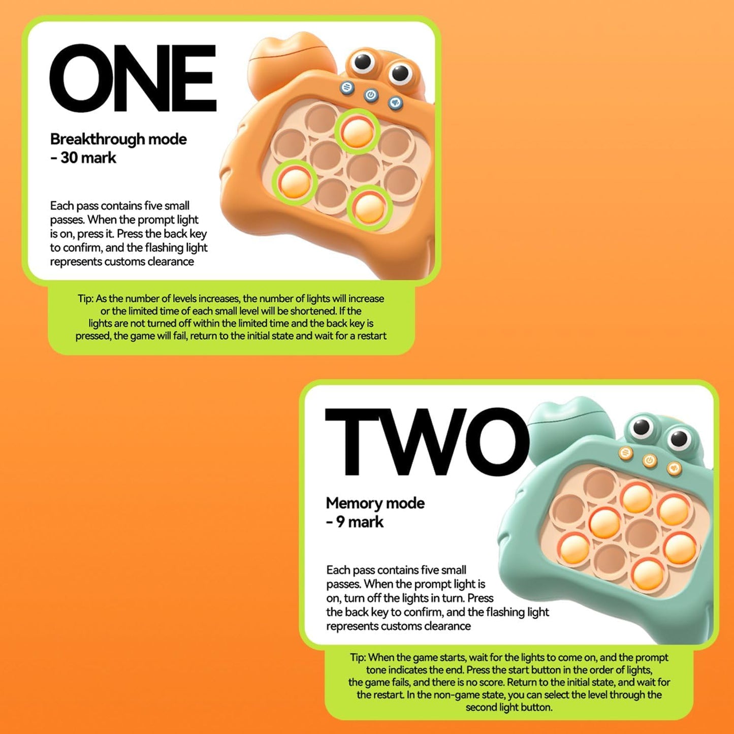 Quick Push Bubbles Pop Fidget Toy It Game, Fast Push Light Up Pop Interactive Sensory Toy, Fast Push Button Game for Kids Adult, Stress Relief Handheld Game Present Toy for 3 4 5 6 7 Years Boy Girl