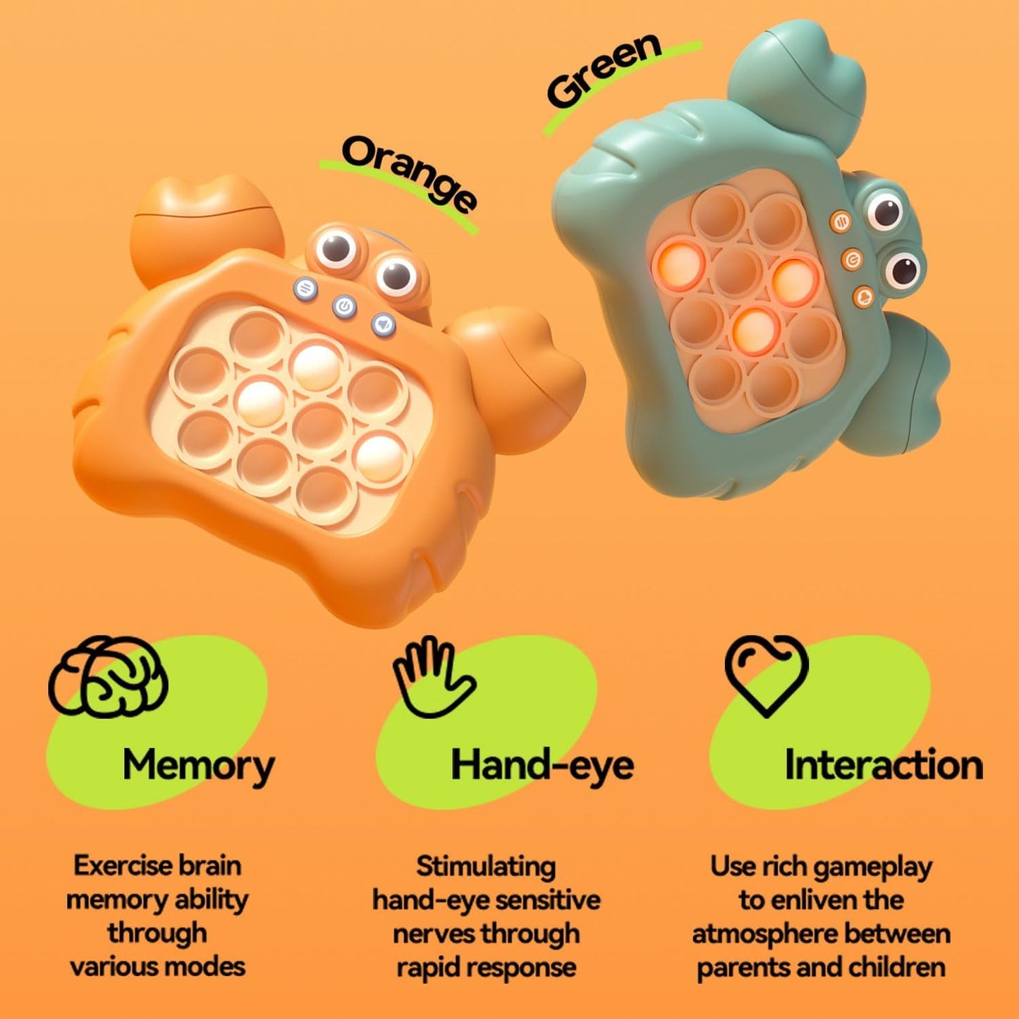 Quick Push Bubbles Pop Fidget Toy It Game, Fast Push Light Up Pop Interactive Sensory Toy, Fast Push Button Game for Kids Adult, Stress Relief Handheld Game Present Toy for 3 4 5 6 7 Years Boy Girl