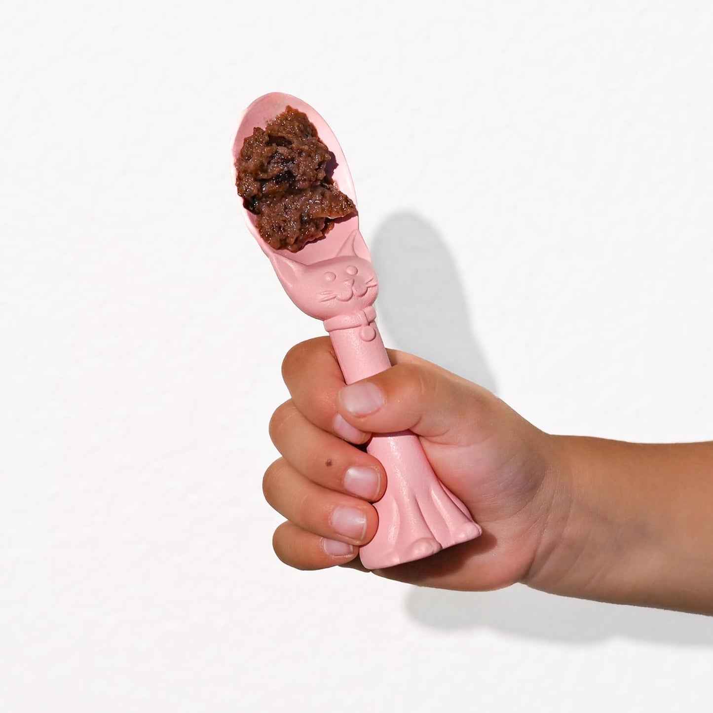 Made in USA Spoon la la Toddler Utensils Set - 2 Pack (1 Spoon & 1 Fork for Kids) - Self-Standing 3D Ergonomic Cat & Dog Handles - BPA-free, Dishwasher Safe, Baby Silverware (Pink)