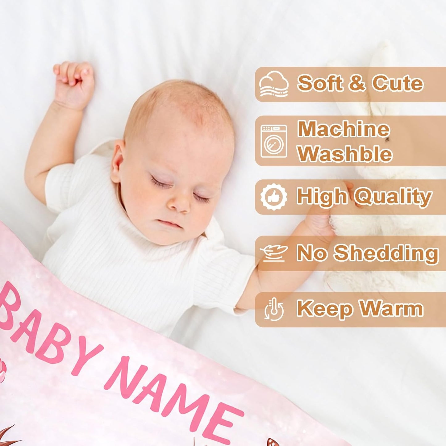 Ship Next Day, Personalized Baby Blanket – Printed in USA, Custom Baby Blanket for Boys & Girls, Baby Blanket with Name, Baby Shower, Easter, Christmas, Birthday Newborn & Toddler Gifts, Baby Gifts