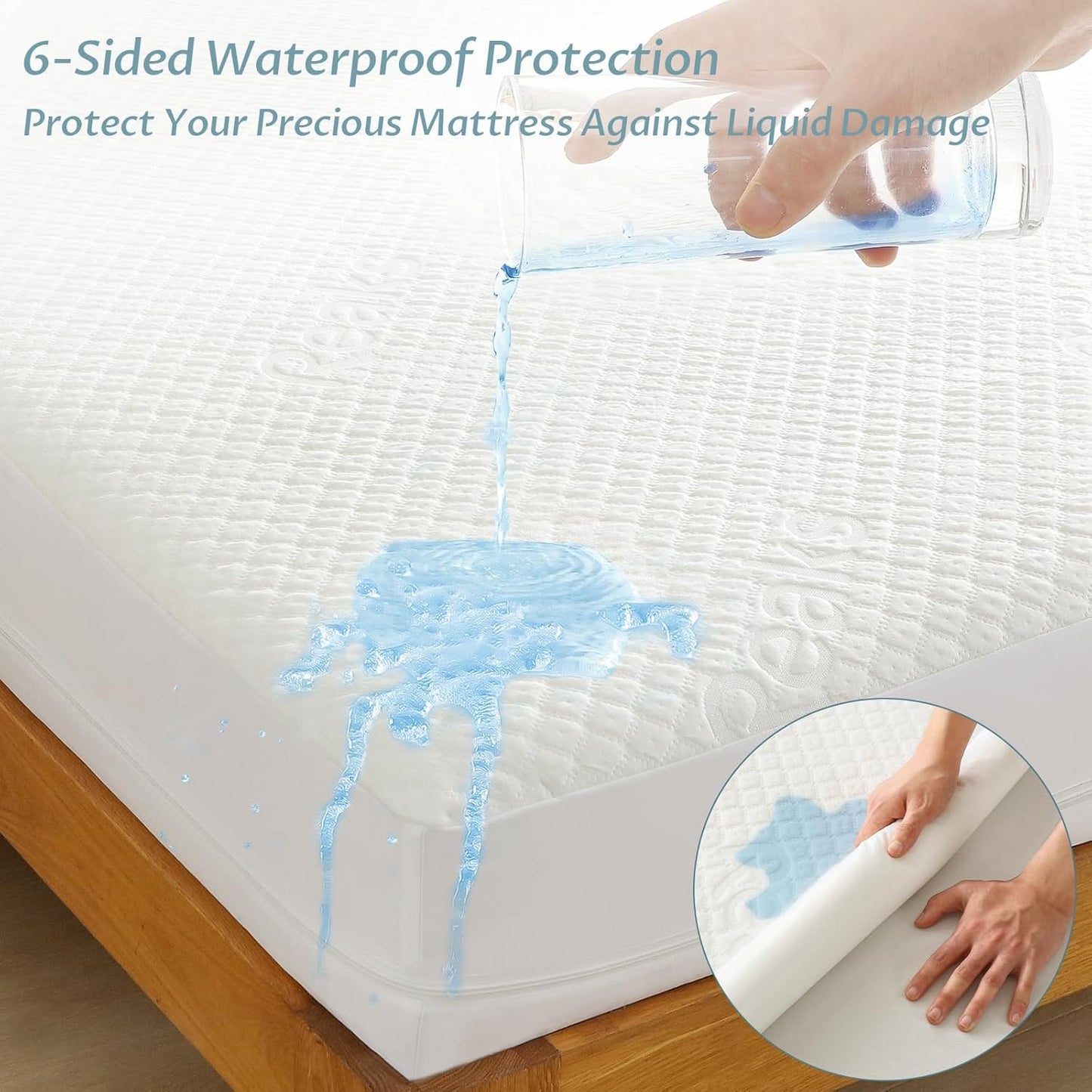 Full Size Mattress Protector with Zipper - 100% Waterproof Zippered Mattress Cover - Soft & Cooling Noiseless Bed Mattress Covers - Top Removable Mattress Encasement 13-15" Deep