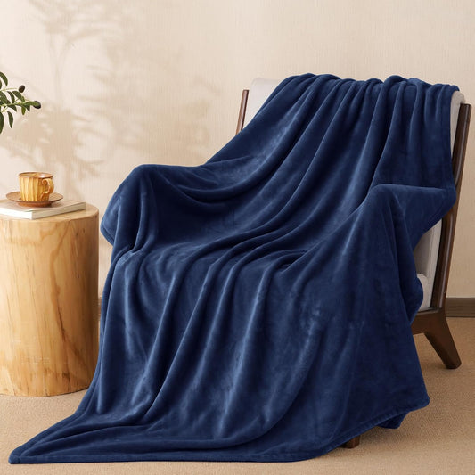 PHF Ultra Soft Fleece Throw Blanket, No Shed No Pilling Luxury Plush Cozy 300GSM Lightweight Blanket for Bed, Couch, Chair, Sofa Suitable for All Season, 50" x 60", Navy Blue