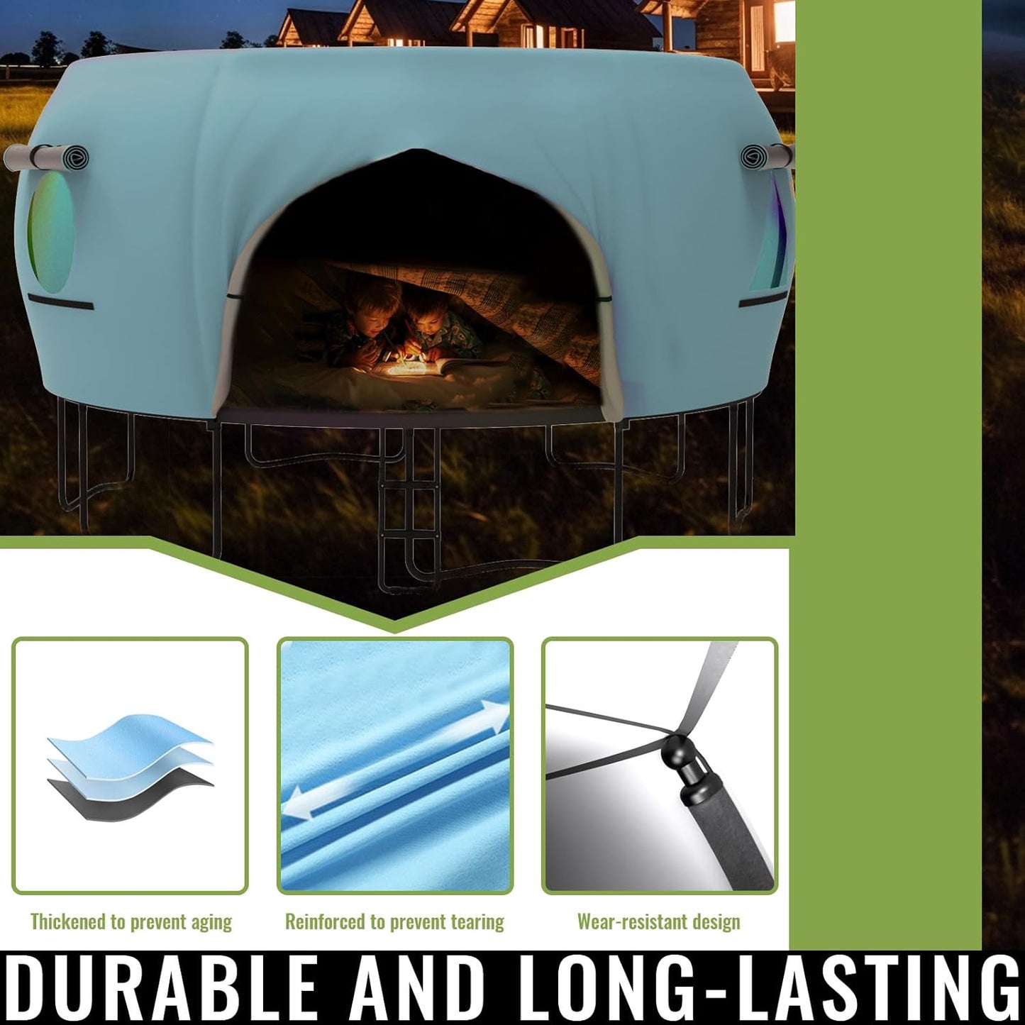 Gardenature 10FT/12FT/14FT Trampoline Tent(Tent Only), Fit Round Trampolines, Shade Cover with LED Light, Outdoor Trampolien Accessories, Anti-Tear, Beige