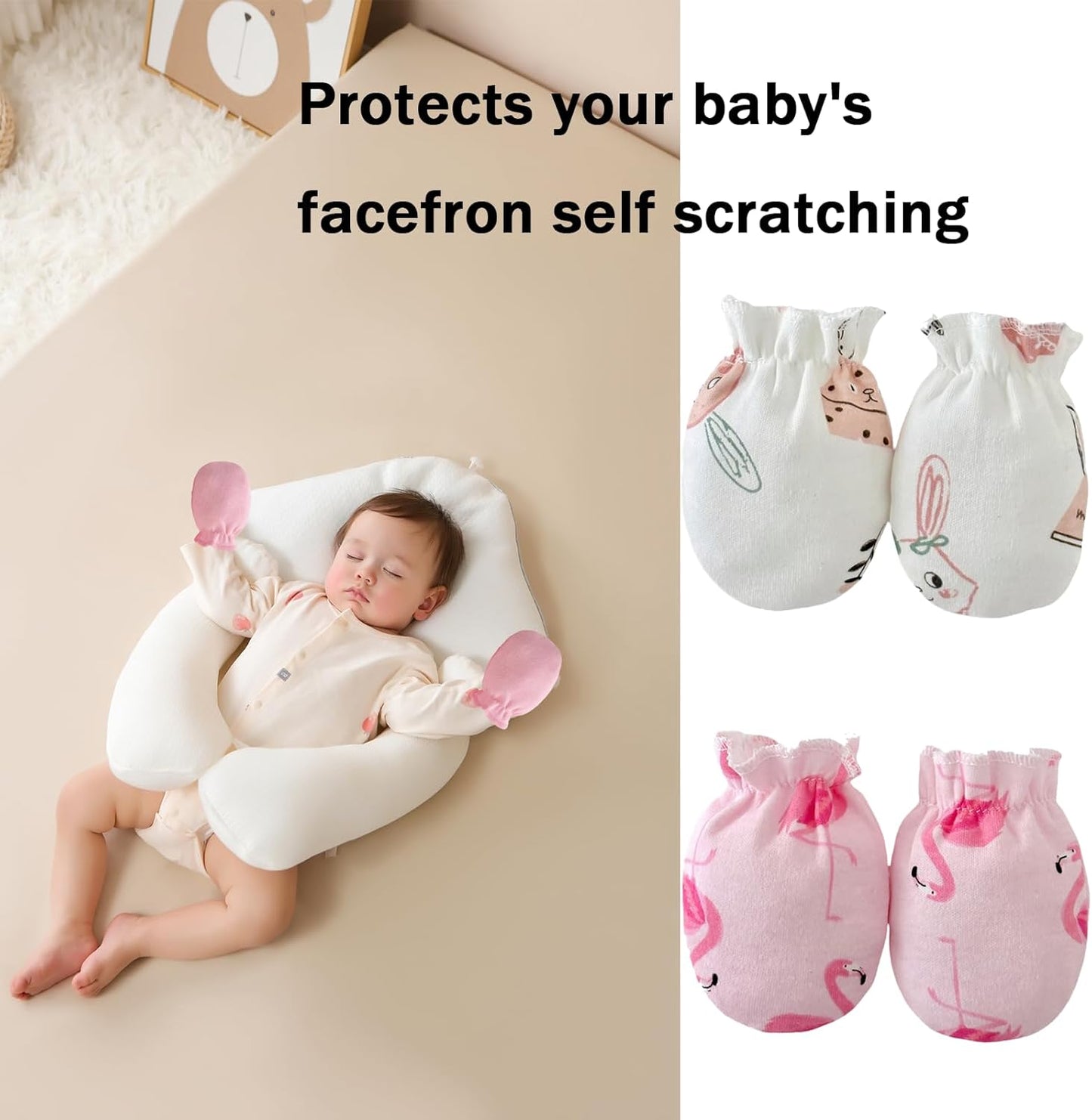 PandaEar 6 Pairs Newborn Baby No Scratch Mittens, 100% Cotton Elastic Wrist Gloves for baby Girls 0-6 Months