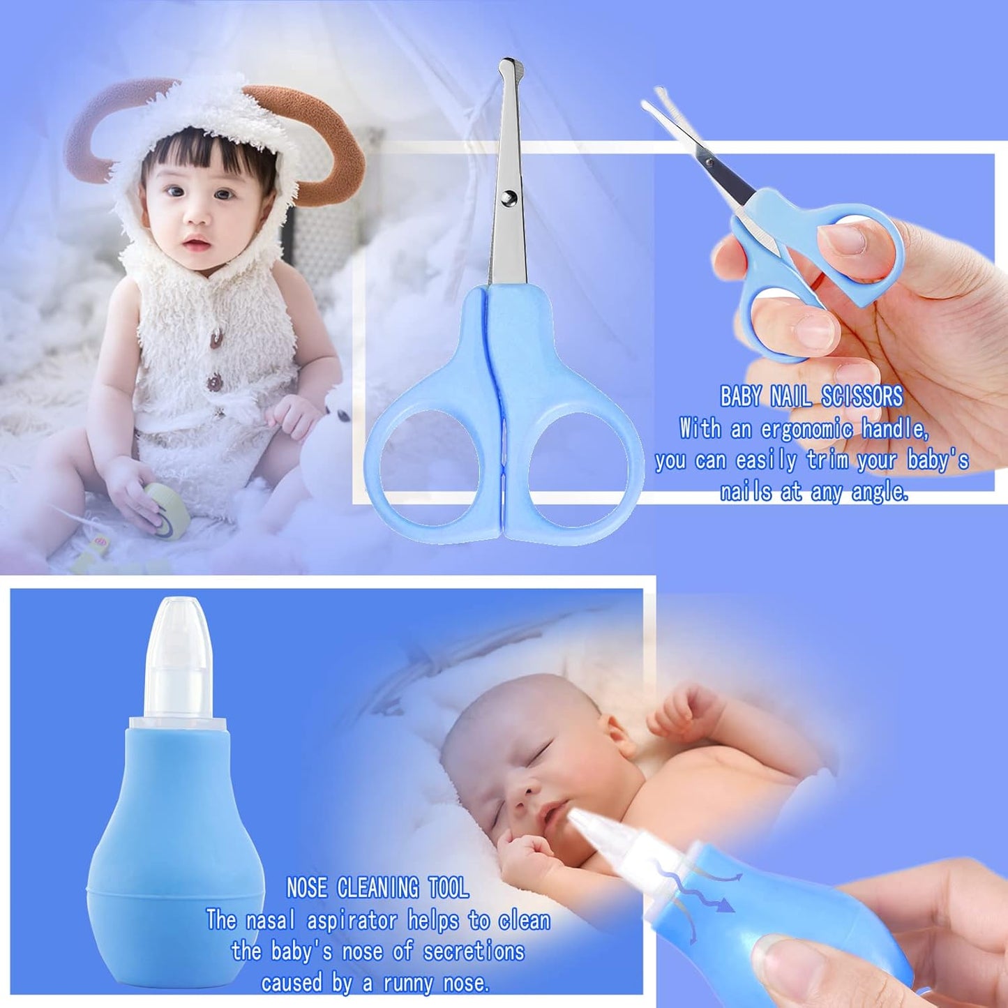 Baby Care Kits,Baby Grooming Kit,10 in 1 Newborn Essentials Must Haves,Baby Nail Clippers Baby Brush Baby Comb Earpick Nose Cleaning Tool Baby Nail File Nursing Baby Kit （Blue）