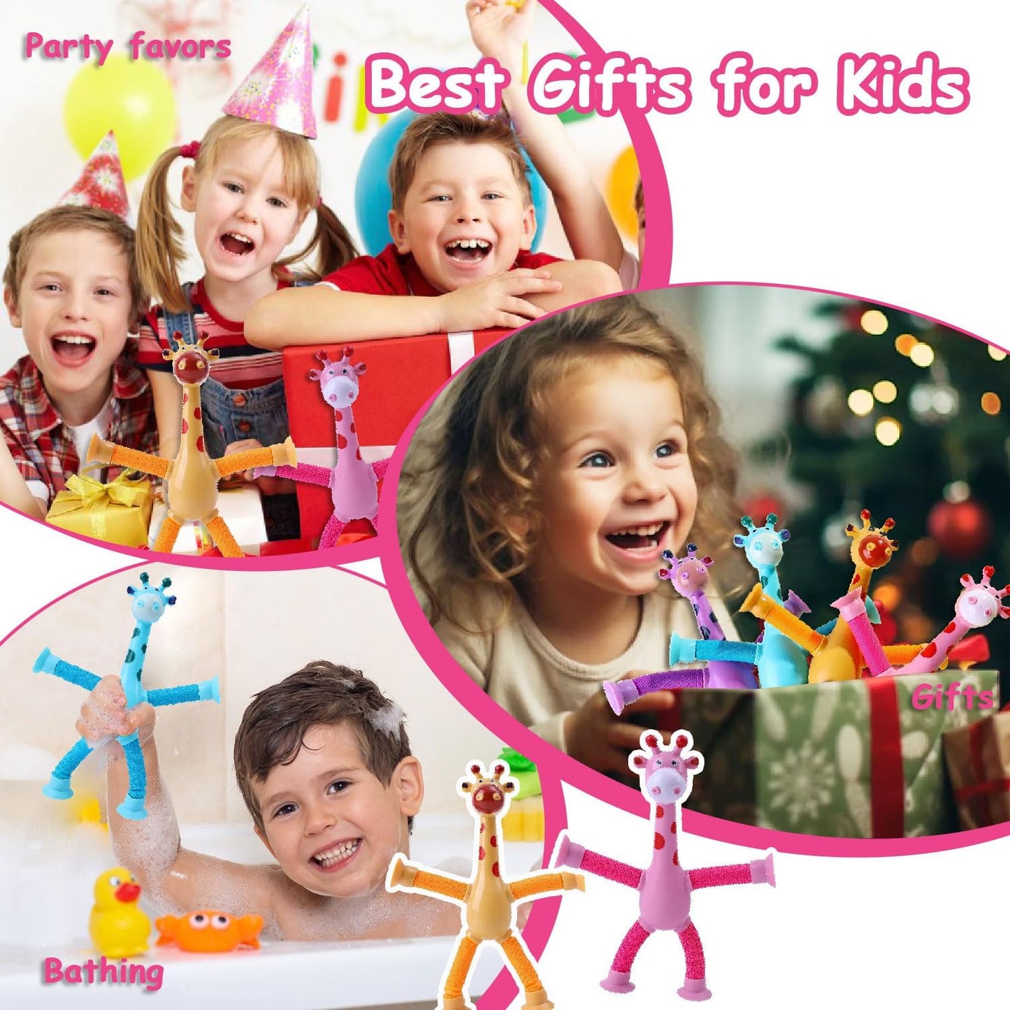 Telescopic Suction Cup Giraffe Toy, 4 Packs Pop Tubes Giraffe Fidget Toys Animal Autism Sensory Toy for Toddlers Travel Essential Educational Classroom Treasure Box Stretchy Robots Party Favors