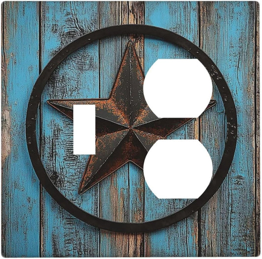 Wallplates Rustic Wood Country Barn Texas Star On Teal 1 Toggle 1 Duplex Switch Plate Electrical Gfci Faceplate Decorative Light Switch Covers For Farmhouse Cabin Decor