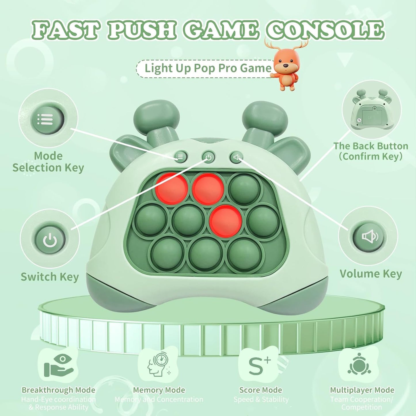 Quick Push Pop Games, St. Patrick's Day Pop Pro Light Up Fidget Toys Game, Stress Relief Decompression Push Puzzle Game Console Toys Bubble Pop Fidget Game Controller Handheld Travel Game Toys