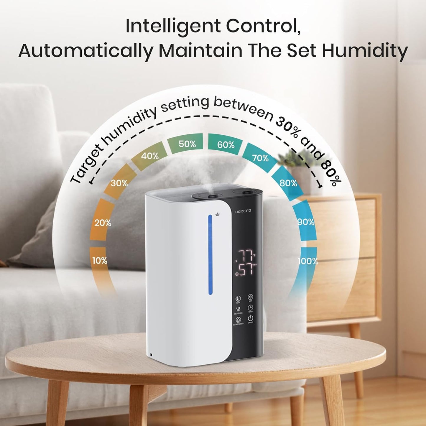 Cool Mist Humidifiers for Bedroom and Plants & Baby, Top Fill 5L Large Room Smart Humidifier for Home Nursery, 28 dB Quiet 50H Runtime Bedroom humidifier with Essential Oils