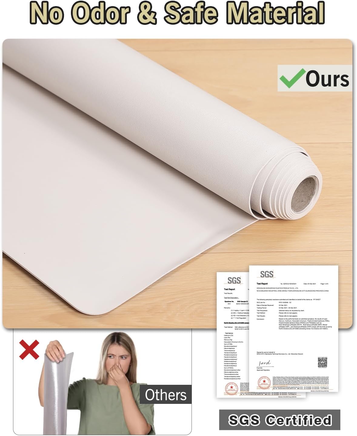 Beige Vinyl Floor Mat for Home, 3'×5' Waterproof Area Mat for Lving Room, Bedroom, Under Dining Room Table