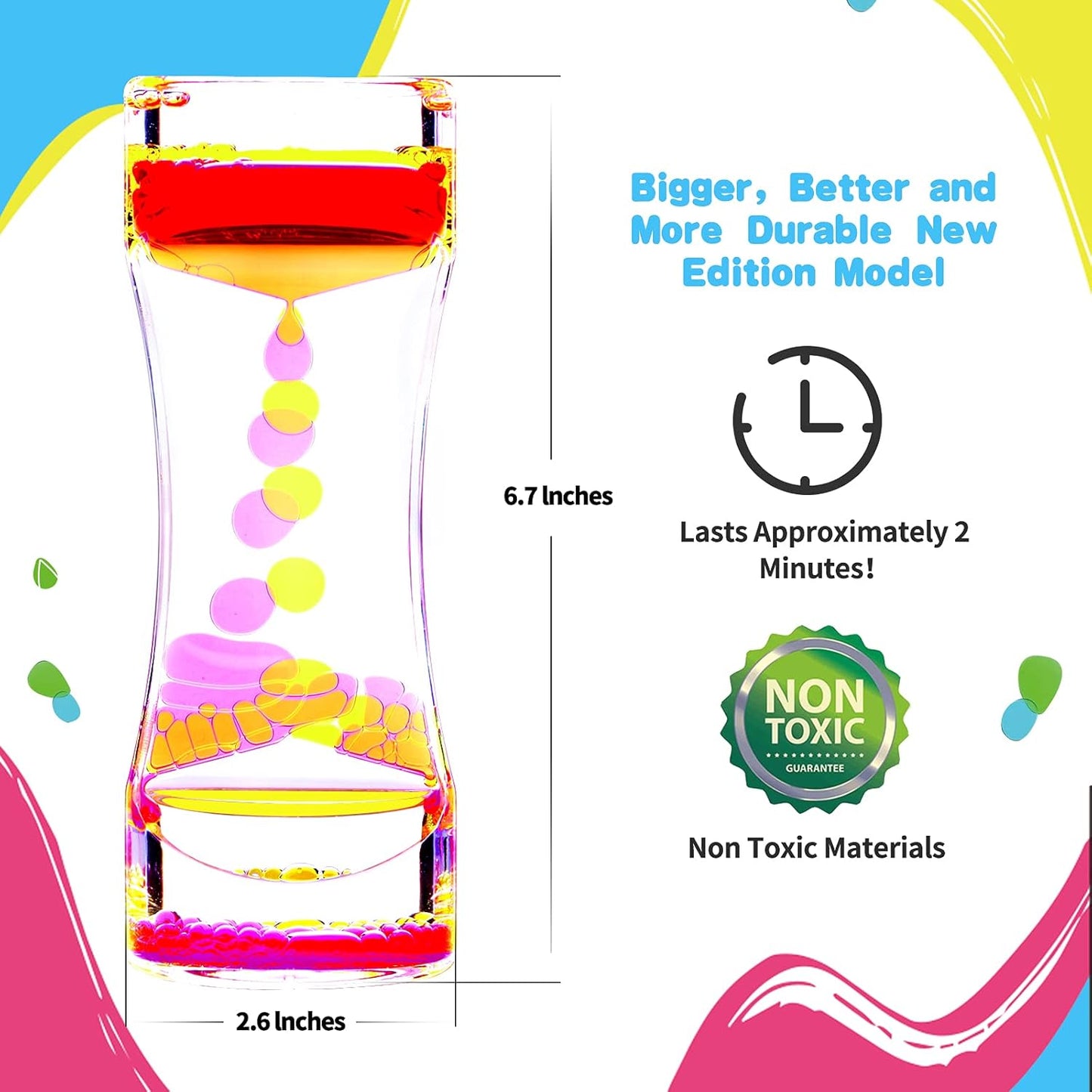 Liquid Motion Bubbler - Colorful Liquid Hourglass Sensory Toys for Relaxation & Focus - Fidget Toy for Adults & Kids - Decor for Table, Office, Shelf or Study - New & Improved Model - 6.7x2.6in