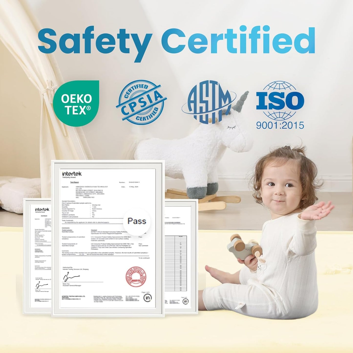 Ultra Soft Baby Play Mat,71"×79" Extra Large Activity Tummy Time Mat for Toddlers,Infants,Kids,1.3" Thick Elasti-Foam Nursery Rug for Floor,Non-Slip Safe for Crawling,Water-Repellent(Ivory)