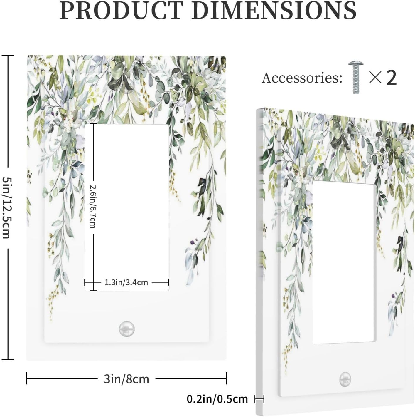 Decorative Outlet Covers Boho Farmhouse Flower Leaf Sage Green 1 Gang Single Rocker Light Switch Cover Plate Wall Plates GFCI Faceplate for Bedroom Cabin Decor