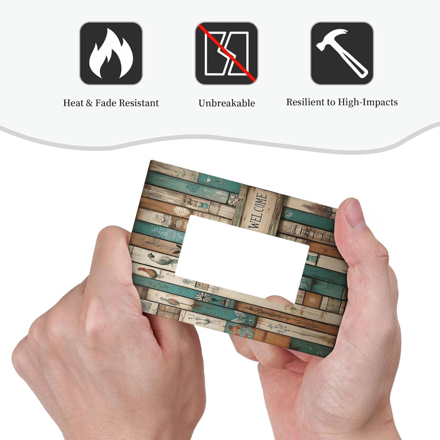 Decorative Outlet Covers Vintage Wood Brown Turquoise Splicing 1 Gang Single Rocker Light Switch Cover Plate Wall Plates Gfci Faceplate For Farmhouse Cabin Decor