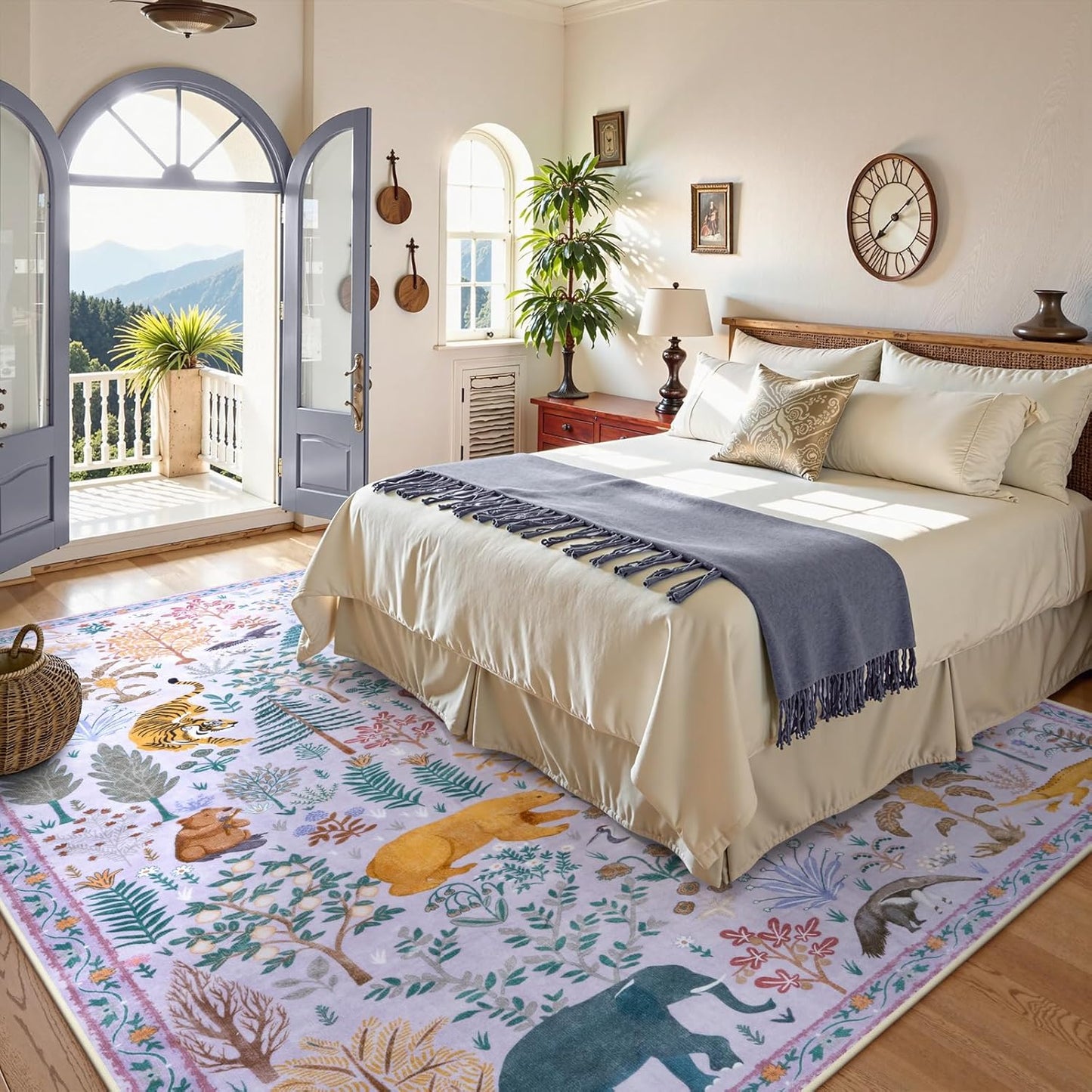 OJIA Animal Washable Area Rug 8x10, Boho Rugs for Living Room Playroom 8 x 10 Kids Bedroom Rugs, Non-Slip Ultra-Thin Indoor Large Floor Carpet for Dining Room Nursery Farmhouse