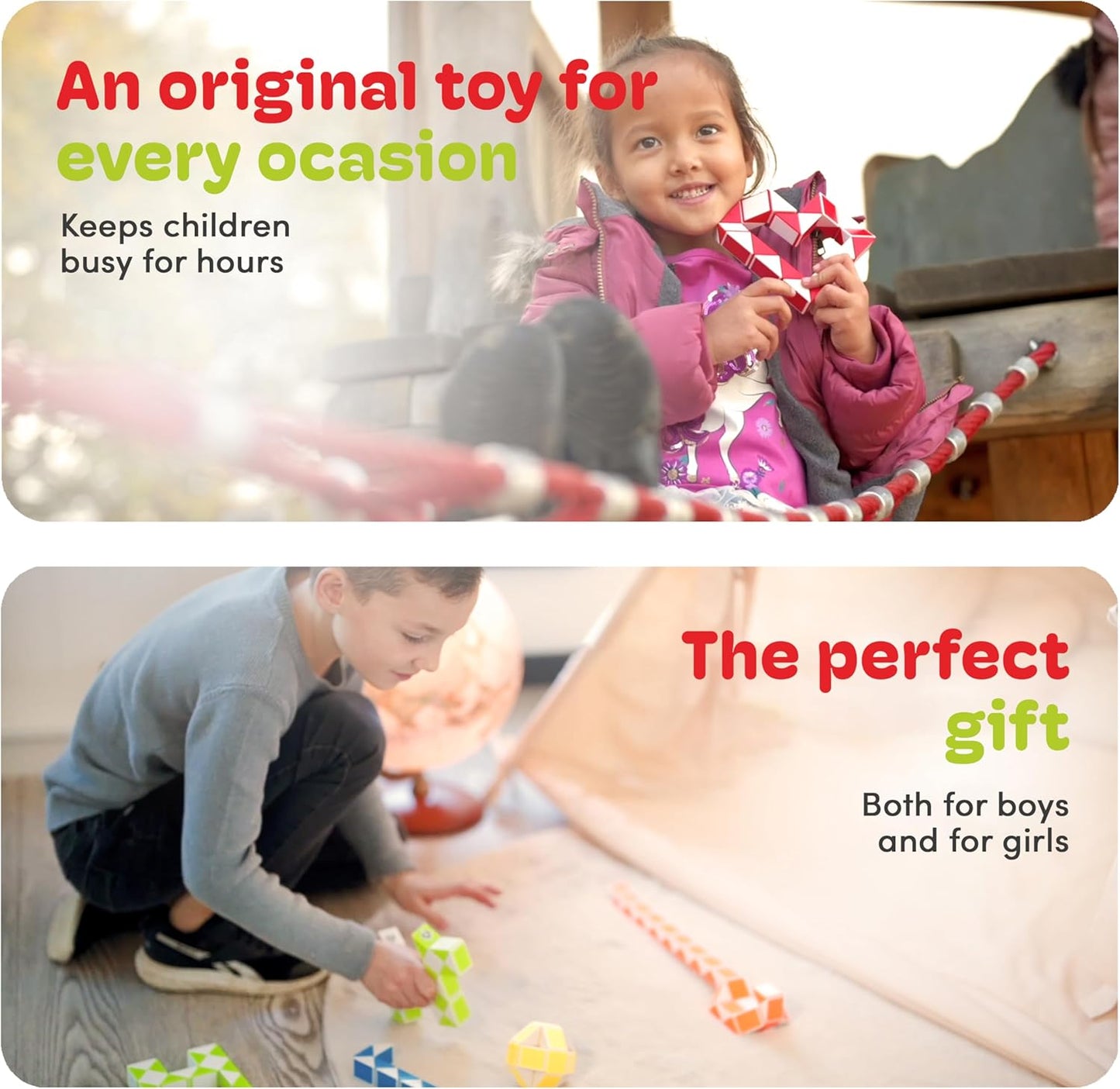 CUBIDI® Magic Snake Cube | Fidget Snake Toy for Kids | Travel Toys for Kids Ages 4-8 | Great Gift for Boys and Girls Birthday, Christmas, Stocking Stuffers - 24 Blocks | 0.9 inch x 0.7 inch | Blue