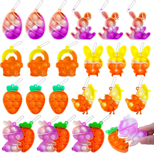 24Pcs Easter Mini Pop Keychain,Mini Easter Fidget Sensory Simple Pop Toys for Easter Basket Stuffers, Egg Fillers Gifts, Easter Hunt Party Favors for Kids Boys Girls Teens