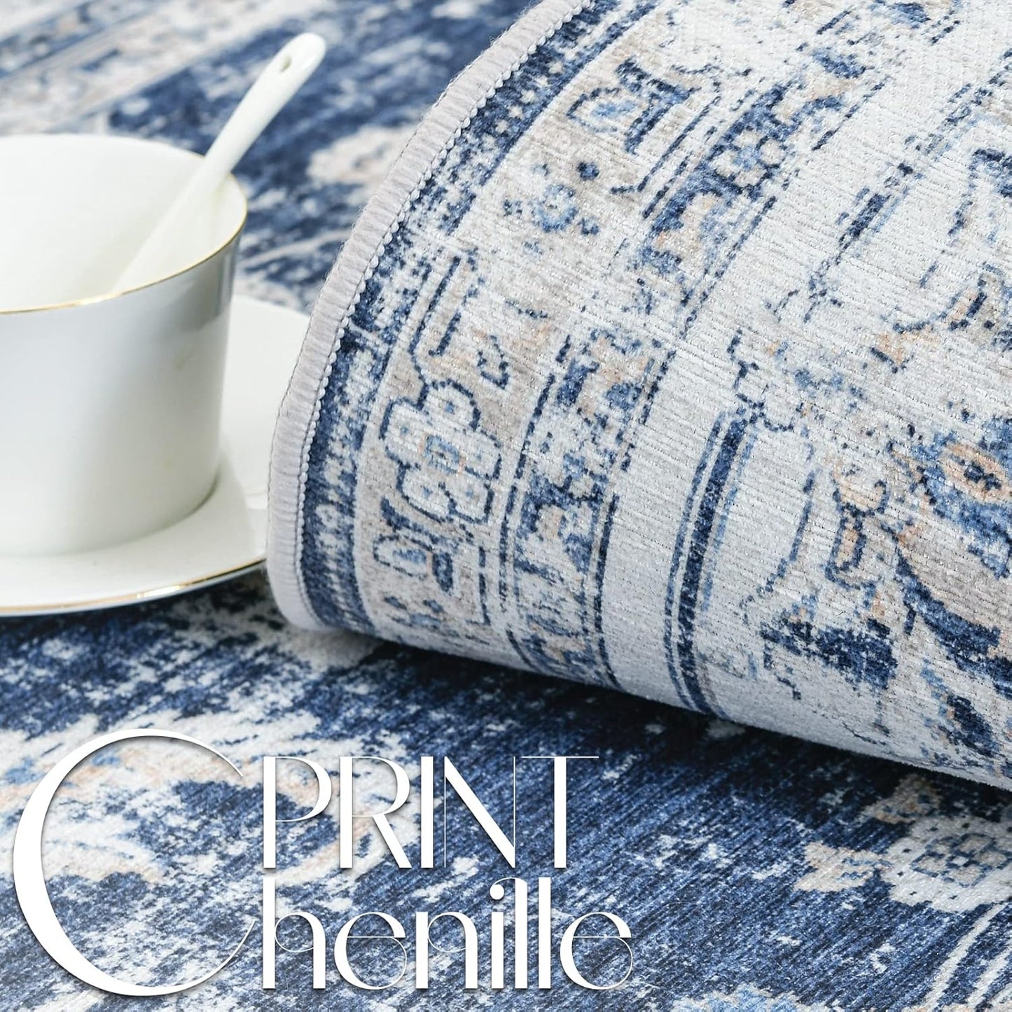 jinchan Long Hallway Runner Rug 2x12 Machine Washable Runner Rug Dark Blue Vintage Floral Design Non-Slip Ultra-Thin for Kitchen Laundry Room Bedroom Farmhouse (2‘x12',Dark Blue)