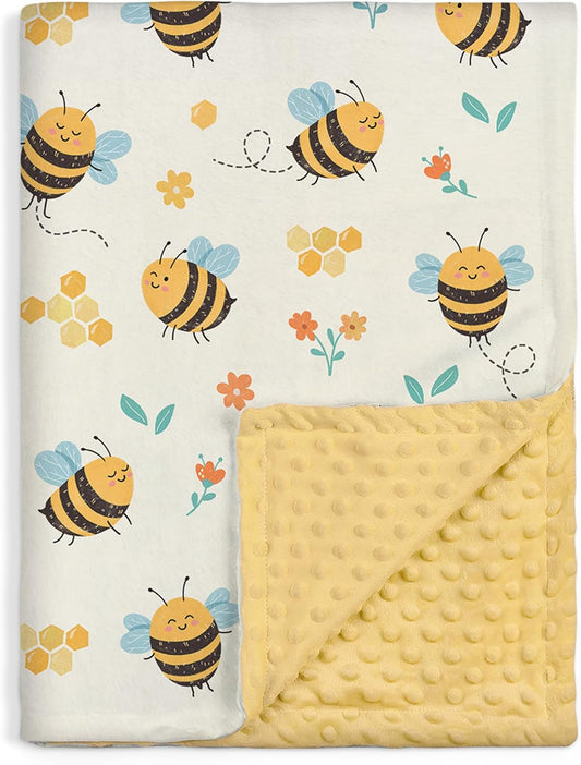 Bee Kid Blankets for Girls - 30 x 40 Soft Minky Blanket with Double Layer Dotted Backing - Gifts for Girl on Birthday Christmas