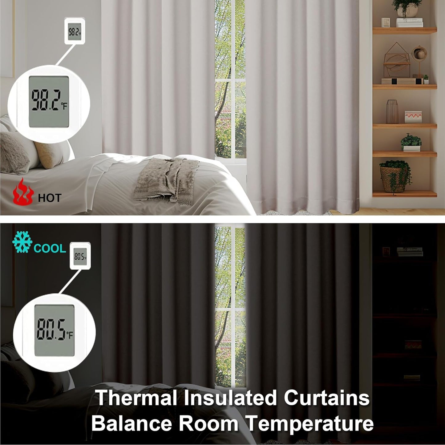 Simplebrand Ava Natural Blackout Curtains for Bedroom 63 Inch Length 2 Panels Set, Solid Thermal Insulated Energy Saving Rod Pocket Window Treatment Curtains Blackout Drapes, W40 x L63 Inch, Natural