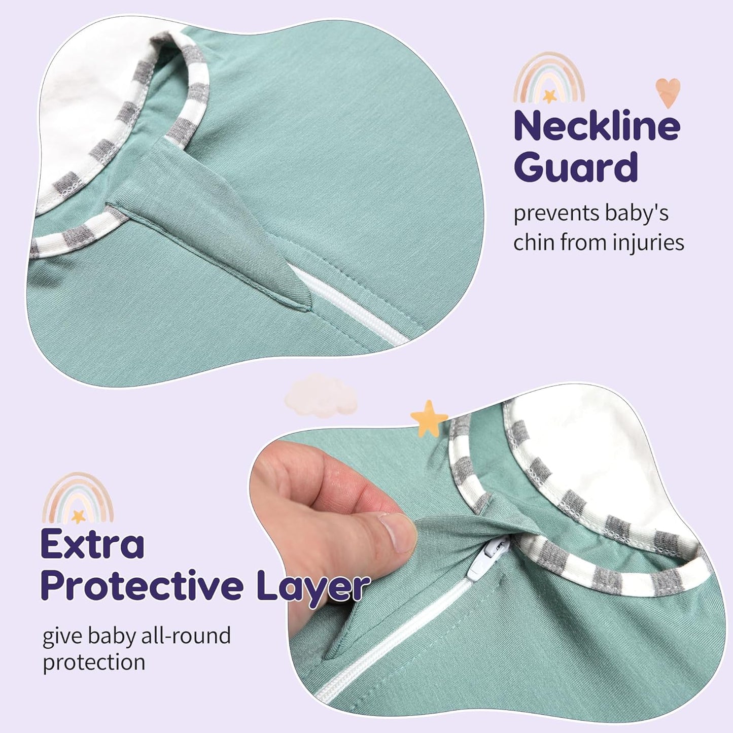 PuppyPaws Baby Sleep Sack 3-Pack Set, Transitional Swaddle, Sleep Sack 3-6 Months, Wearable Blanket Baby with 2-Way Zipper Summer, 95% Rayon derived from Bamboo, 5% Spandex