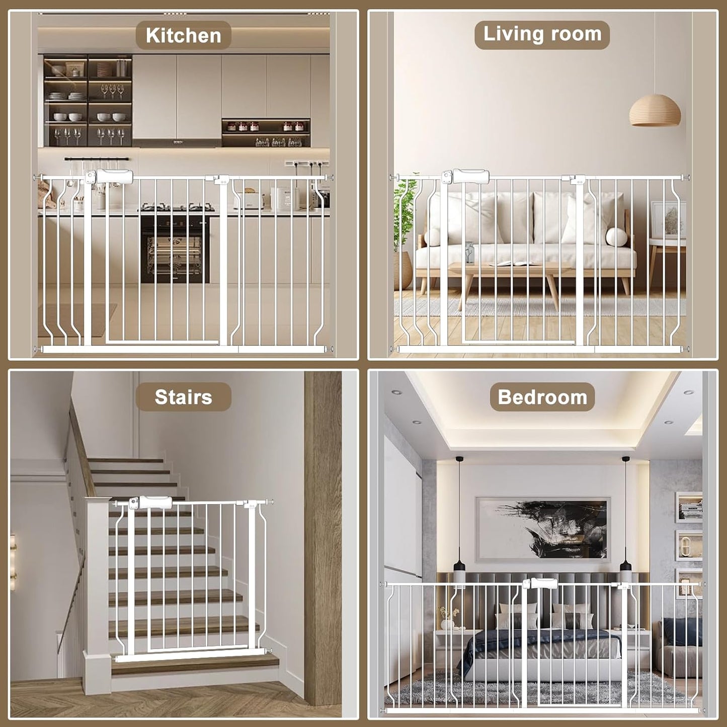 ALLAIBB Extra Wide Baby Gate Pressure Mount with Auto-Close, White Metal Safety Gate for Stairs & Doorways - Child Proof, Pet Barrier for Hallways, Kitchen, Living Room for 43.31-48.03 inch