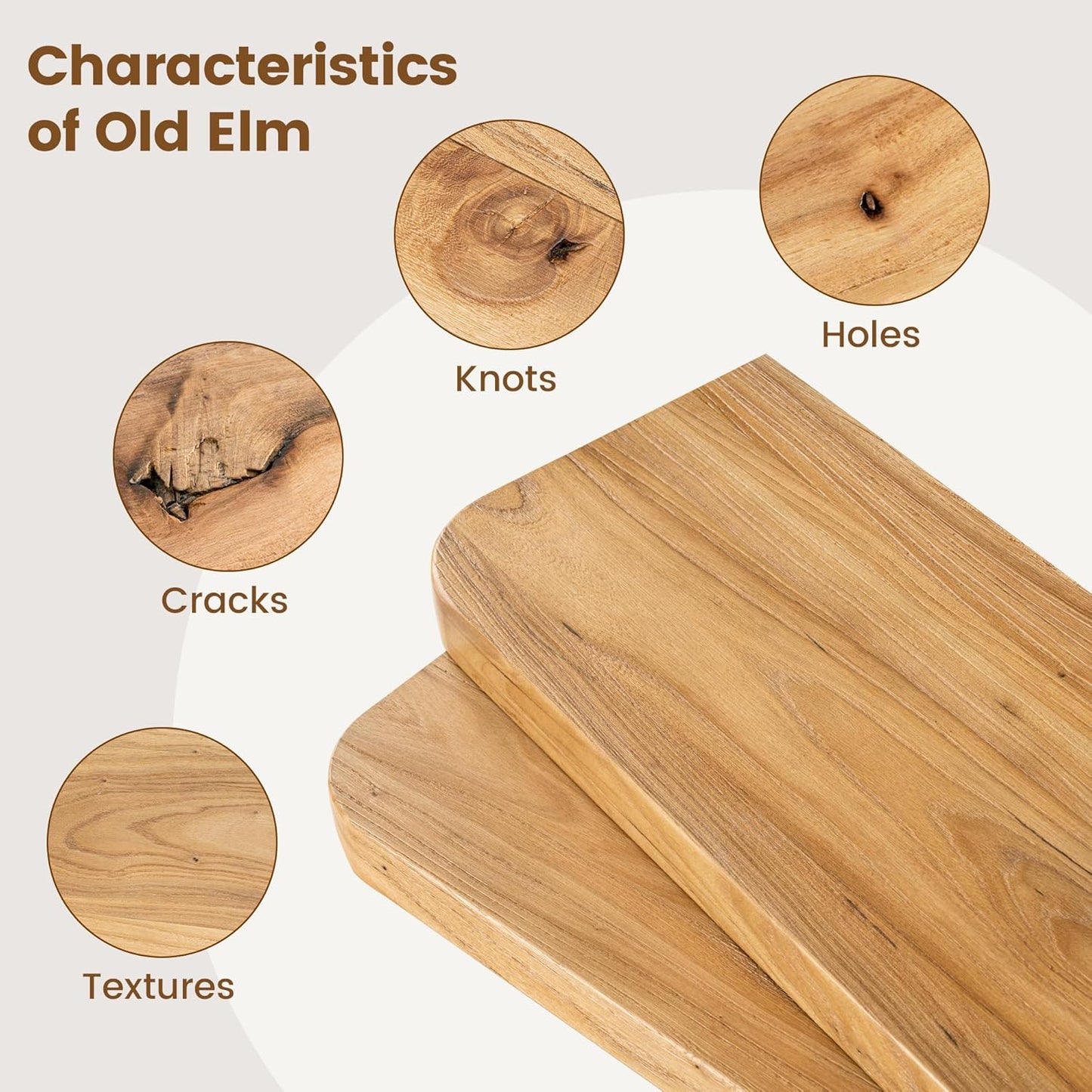 Rustic Elm Wood Floating Shelves for Wall Round Edge, 36"W x 9.2"D x 1.37"H, Set of 2 with Invisible Bracket, Wall Mounted Storage Shelves for Living Room Bedroom Kitchen Bathroom Decor, Natural