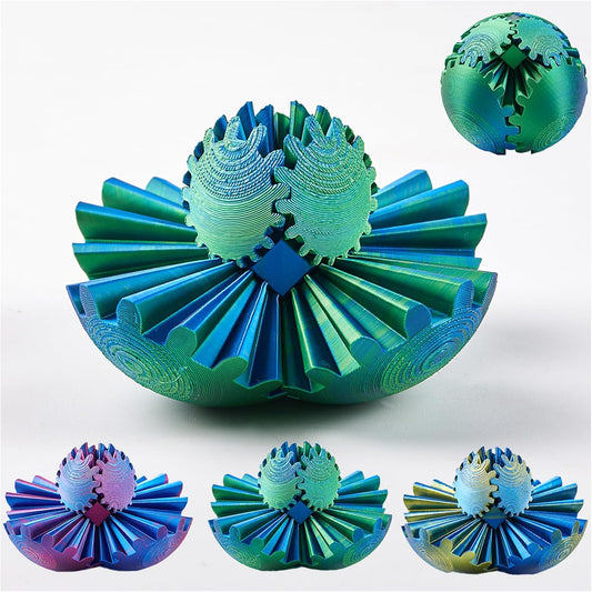 Gear Ball - Steampunk Spin Miracle Fidget, Fidget Gear Ball, 3D Printed Gear Ball Spin Ball Gear Fidget Toy, Hand Spin Ball for Stress and Anxiety (Blue)