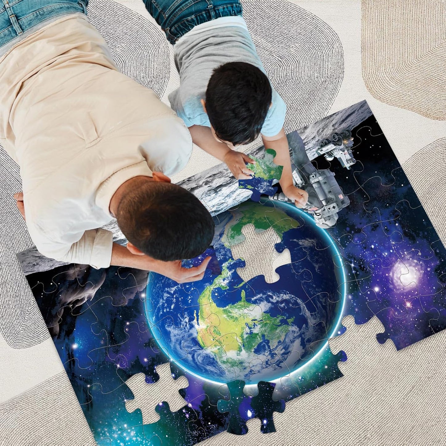 Jumbo Floor Puzzle for Kids Ages 4-8,Space Earth Jigsaw Puzzles,48 Piece Astronaut Large Puzzles for Toddler Ages 3-5,Preschool Learning Planets Earth Toys Christmas Birthday Gift for Boys Girls