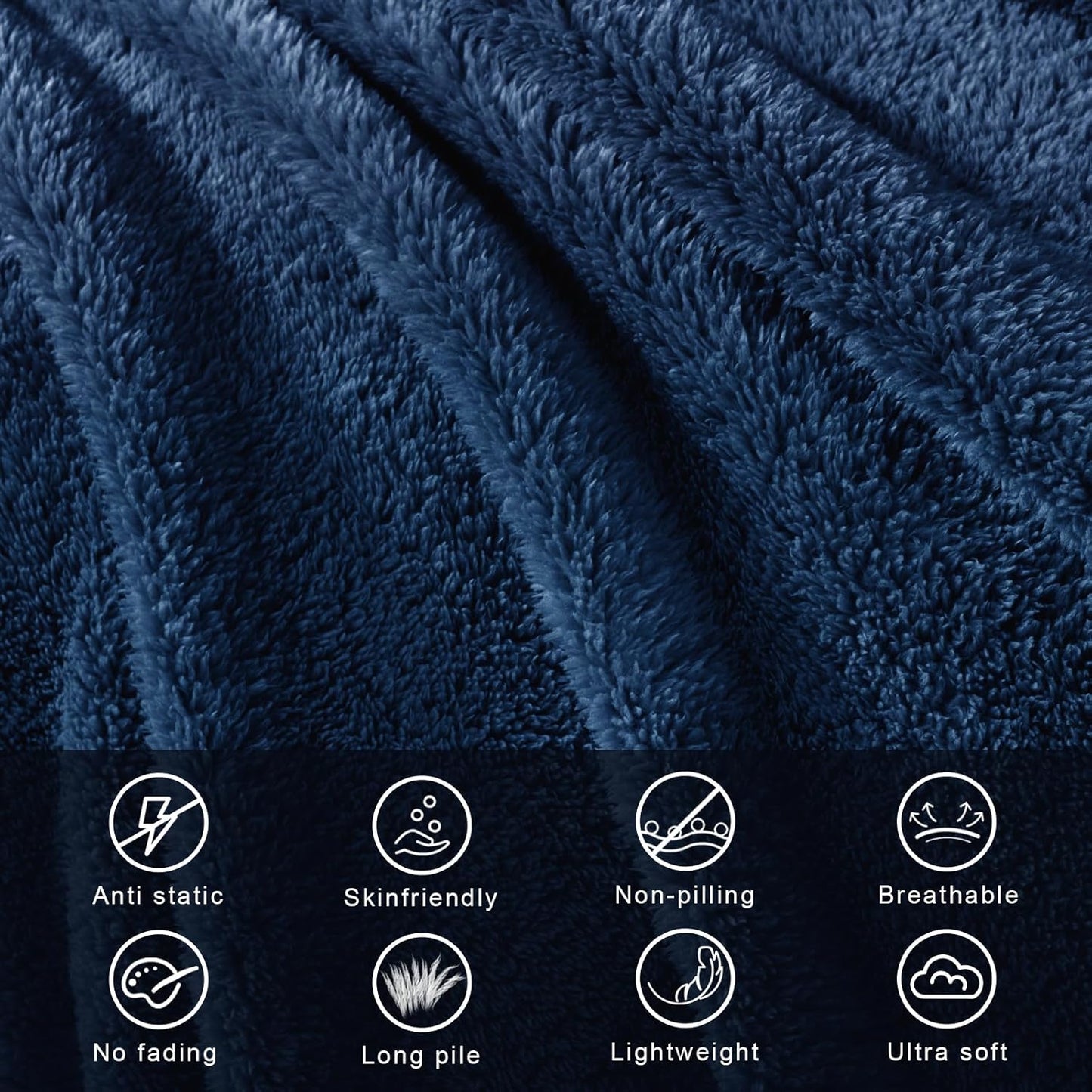 Exclusivo Mezcla King Size Flannel Fleece Blanket, Super Soft Velvet Plush Bed Blanket, Fuzzy Cozy and Warm for All Seasons, 90x104 Inches, Navy Blue