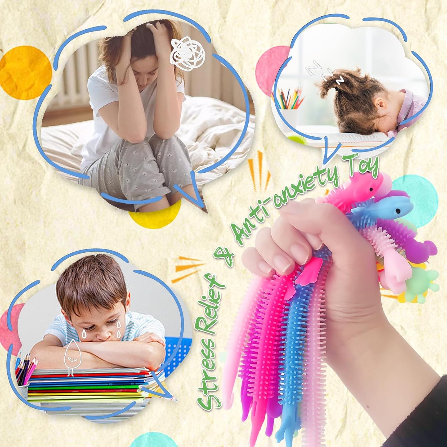 40 Pcs Stretchy Fidget String Toy,Stress Relief and Anti-Anxiety Toy,Colorful Sensory Plaything for Kids,Boys,Girls,Adults,Goodie Bag Fillers,Party Favor,Children's Day Gift(Animal)