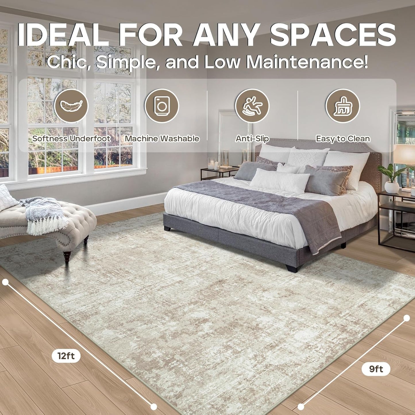 9x12 Area Rugs for Living Room Rug Washable: Modern Large Rug for Dining Room Bedroom Carpet Non Slip 9 by 12 Indoor Abstract Nursery Home Office Beige