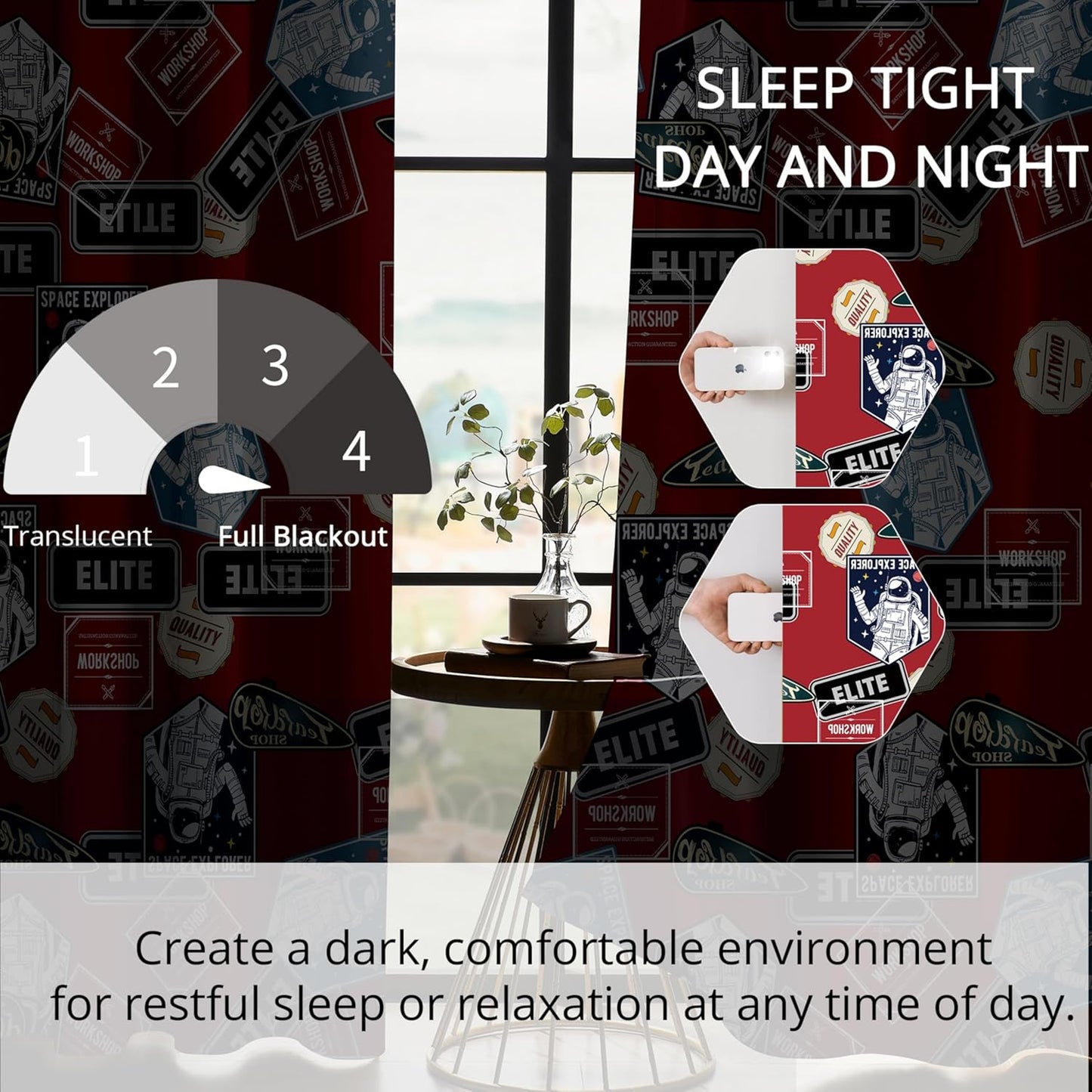 Kids Space Astronaut Blackout Curtains - 100% Blackout, Thermal Insulated, Noise Reducing, Perfect for Kids Room and Nersury, 2 Panels (Space Badge Crew, W52×L84)