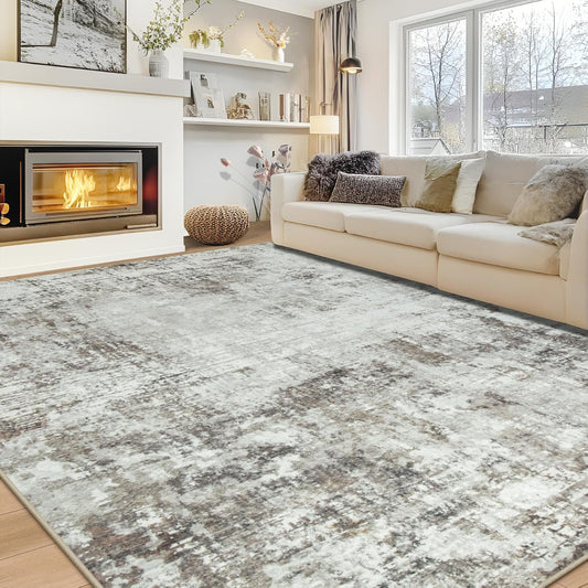 10x14 Area Rugs Large Living Room Rug Washable: Modern Abstract Rug Indoor Modern Carpet Non Slip for Dining Room Bedroom Nursery Home Office Brown Grey