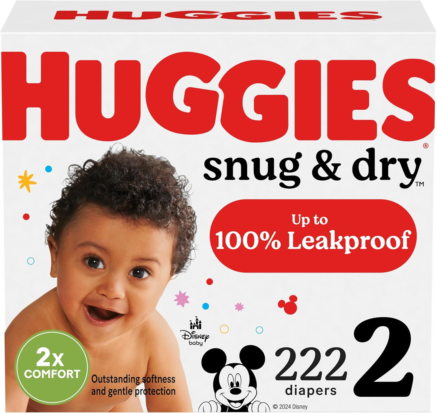 Huggies Size 2 Diapers, Snug & Dry Baby Diapers, Size 2 (12-18 lbs), 222 Count (3 Packs of 74), Packaging May Vary