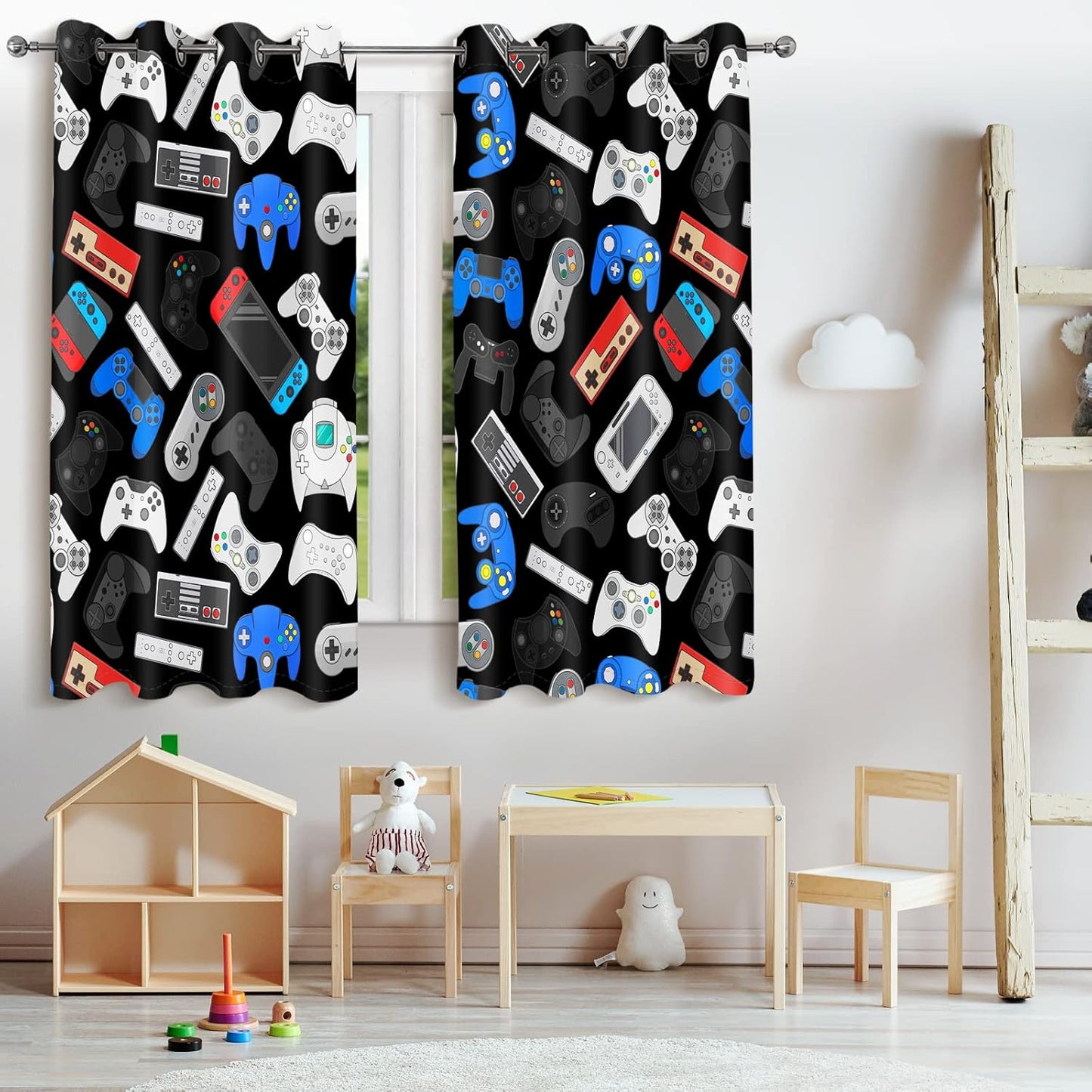 Jekeno Gamer Gaming Blackout Curtains for Kids Boys Teens Bedroom Colorful Video Game Game Controller Gamepad Decor for Home Living Room Darkening Grommet Window Drapes 2 Panel Set, 42"x63"