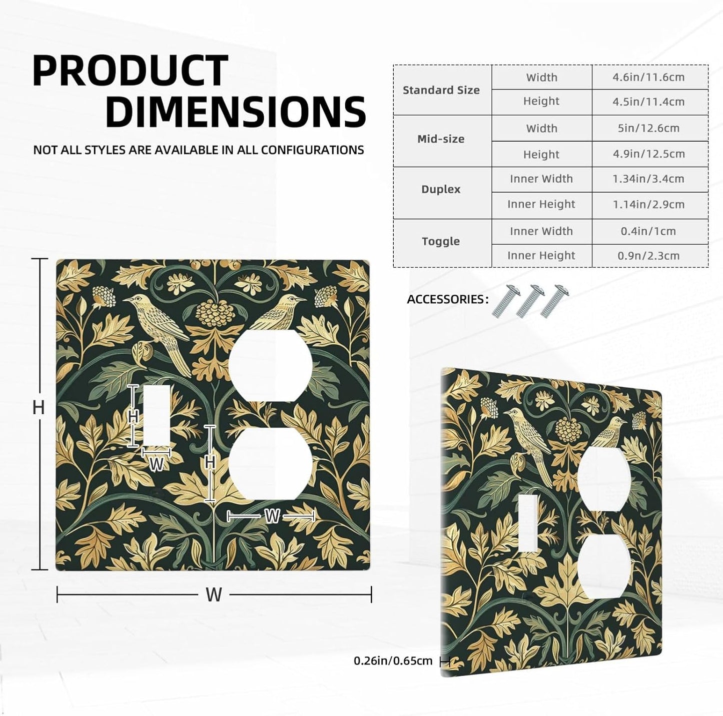 Wallplates William Morris Vintage Botanical Birds Golden Green Leaves 1 Toggle 1 Duplex Switch Plate Electrical GFCI Faceplate Decorative Light Switch Covers for Bedroom Home Decor